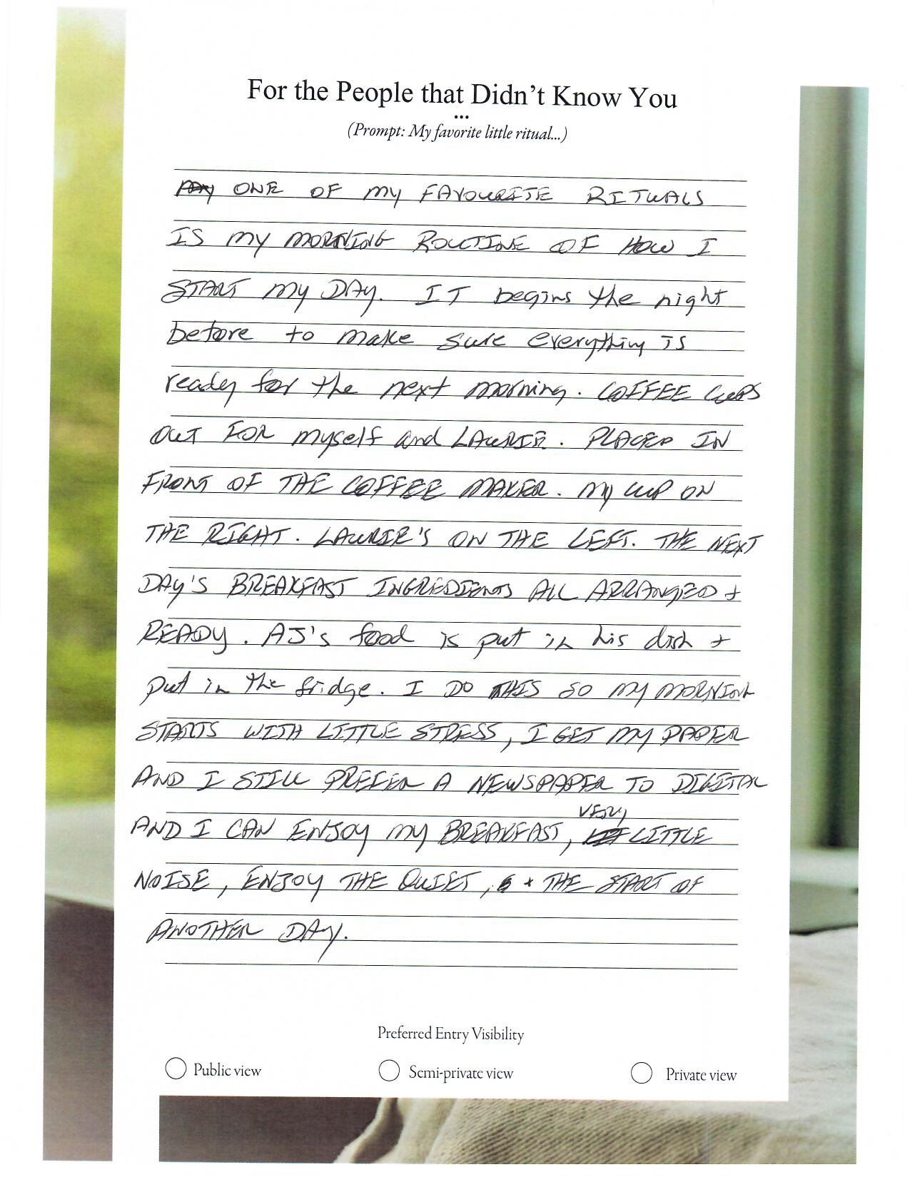 Hand Written Journal Entry