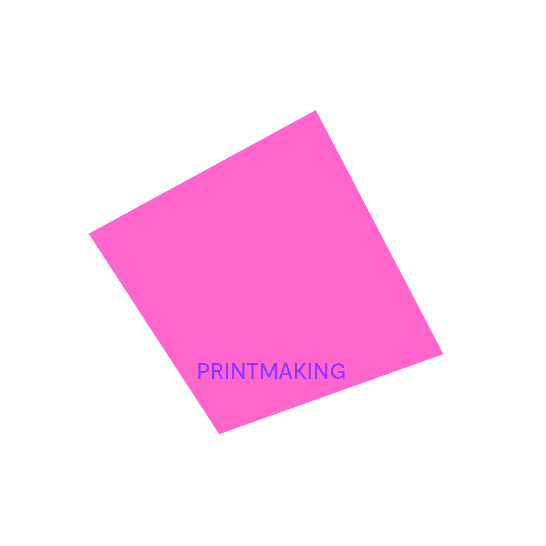 Printmaking: pink diamond shape duplicates itself in a stack of three diamonds