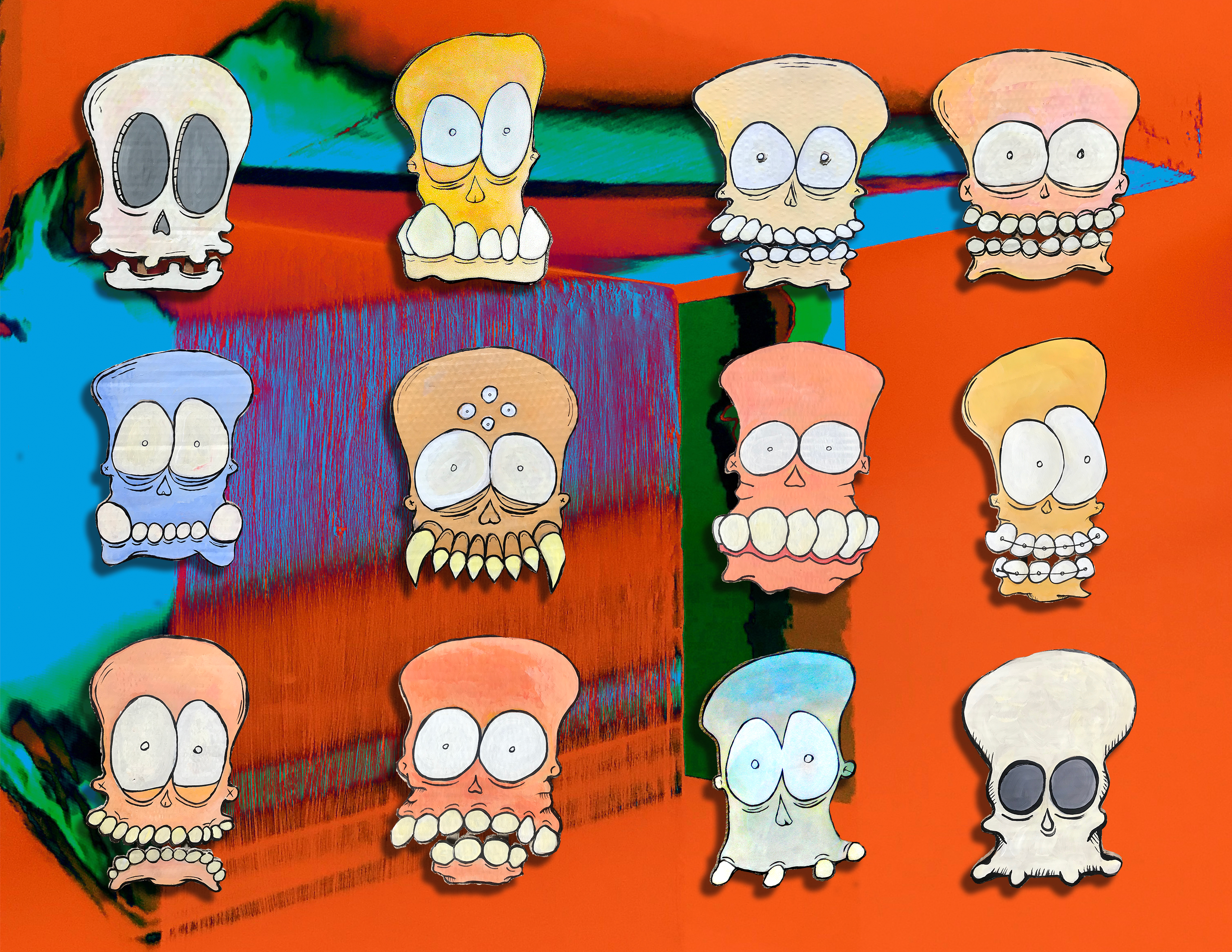 Collage of illustrated Knobbhead characters