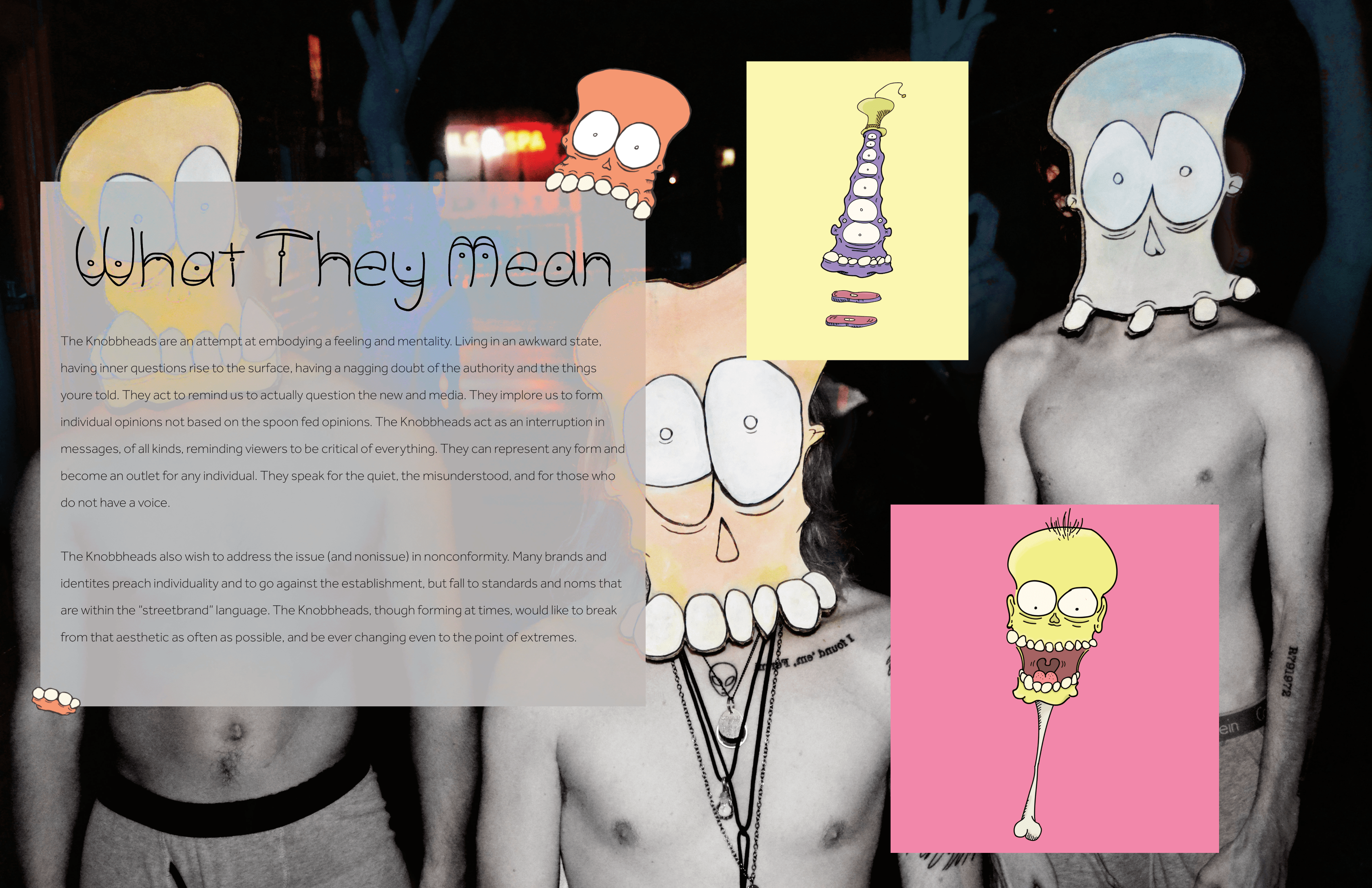 Photo-illustration of The Knobbheads with the text 'What They Mean'