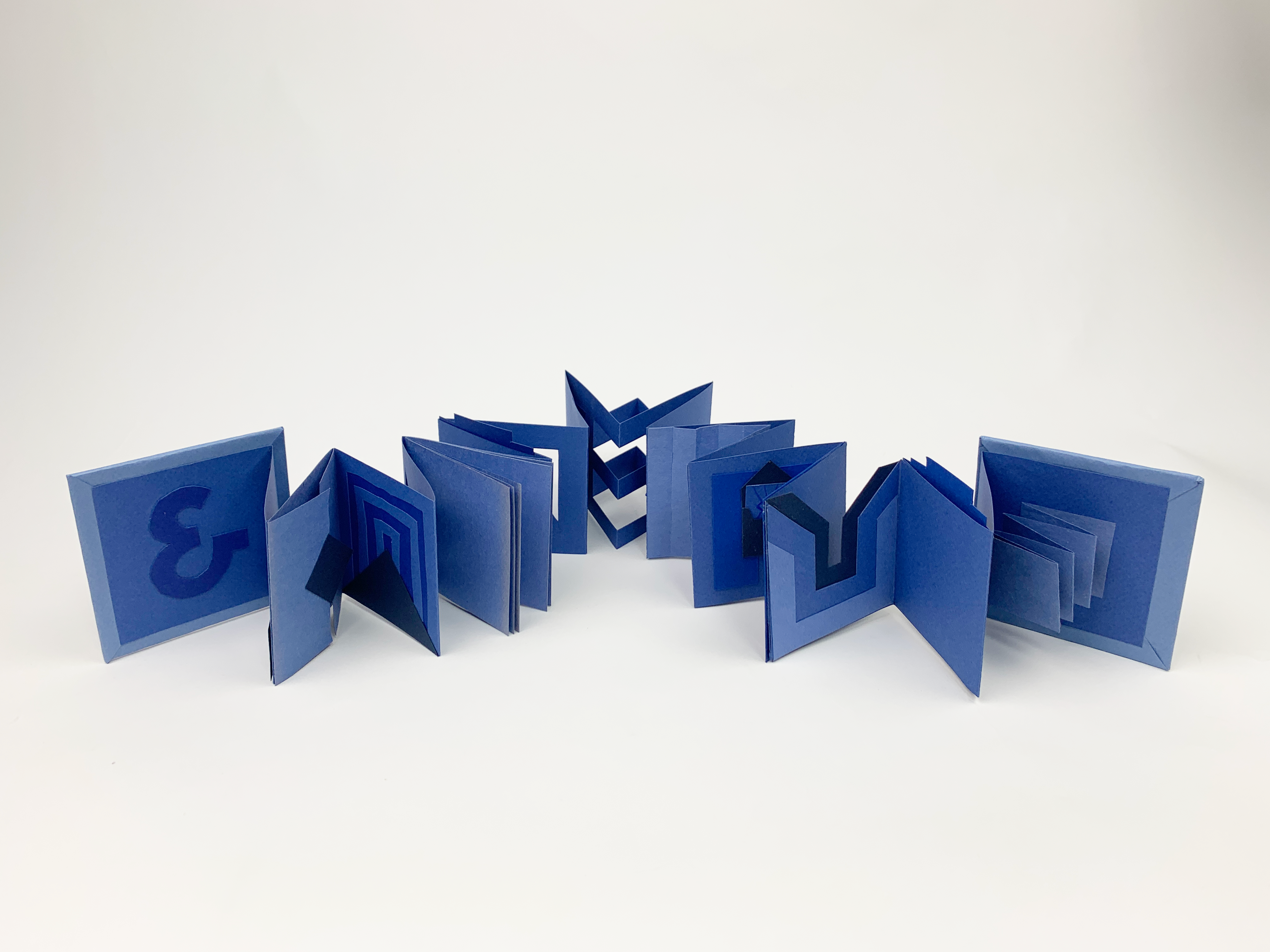 Folded blue accordian paper