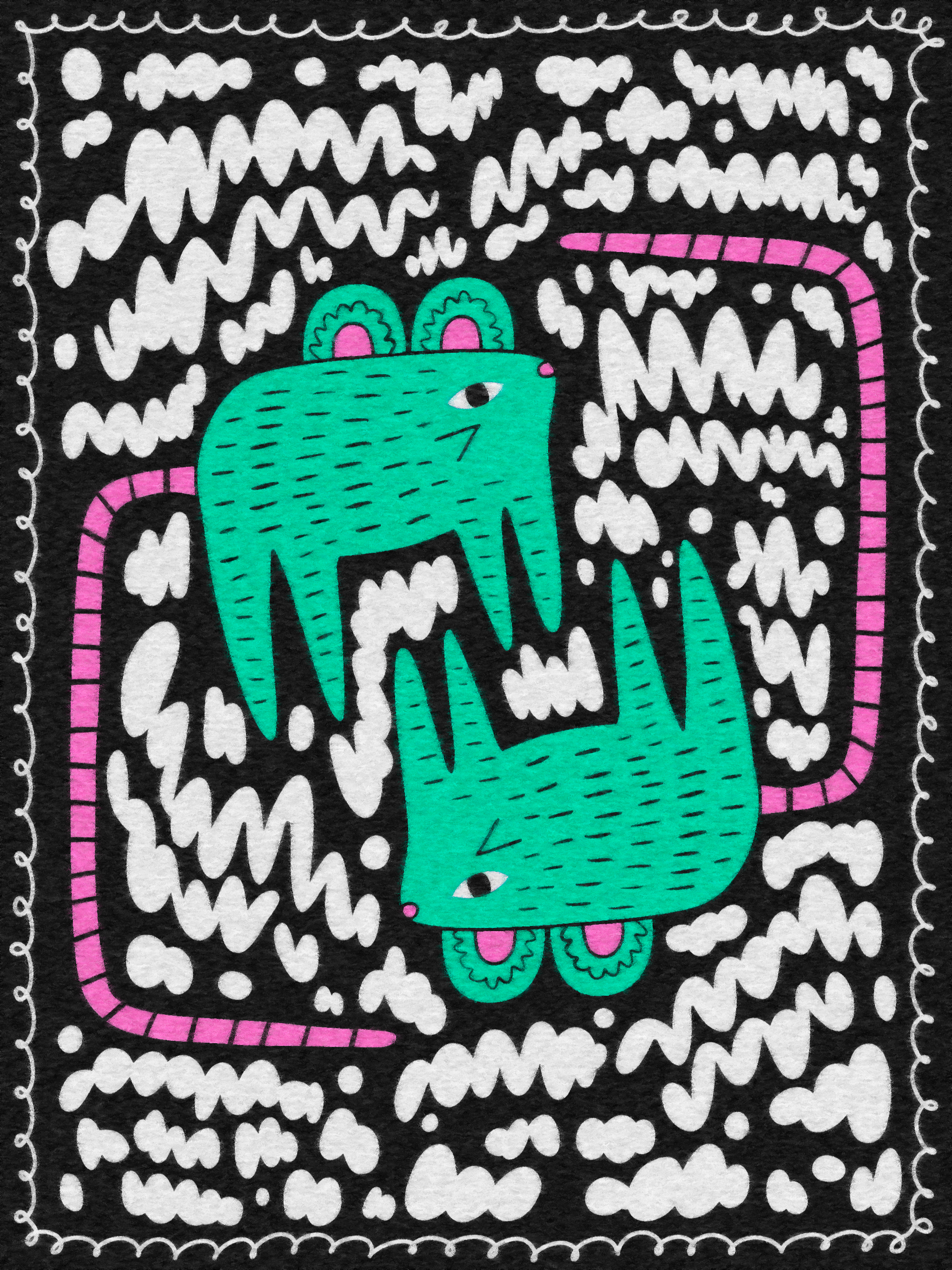 two mint-green mice with pink tails