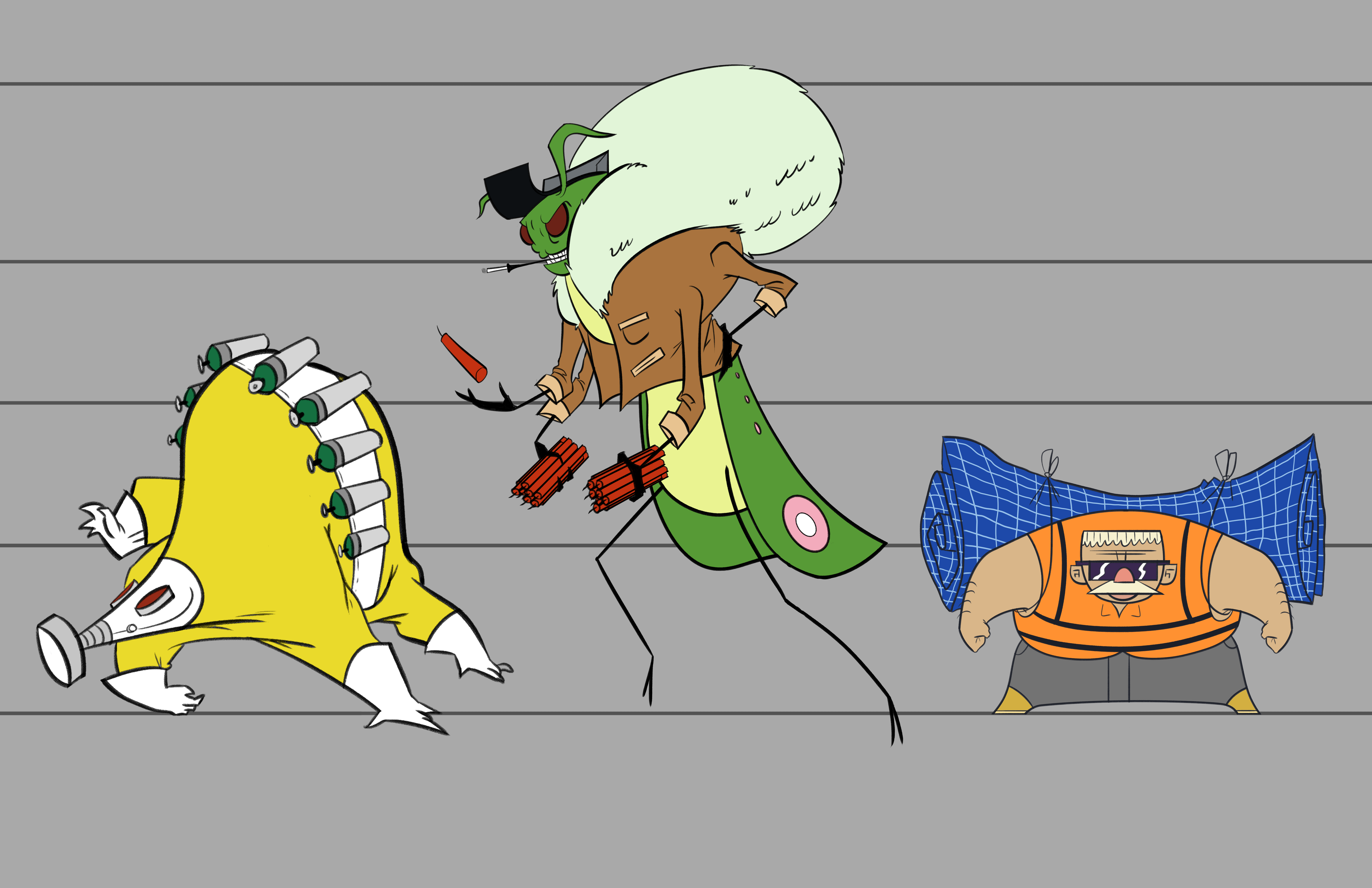 lineup of three original characters