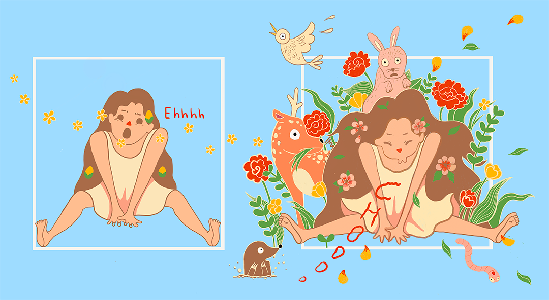 spring-themed illustrations of a girl