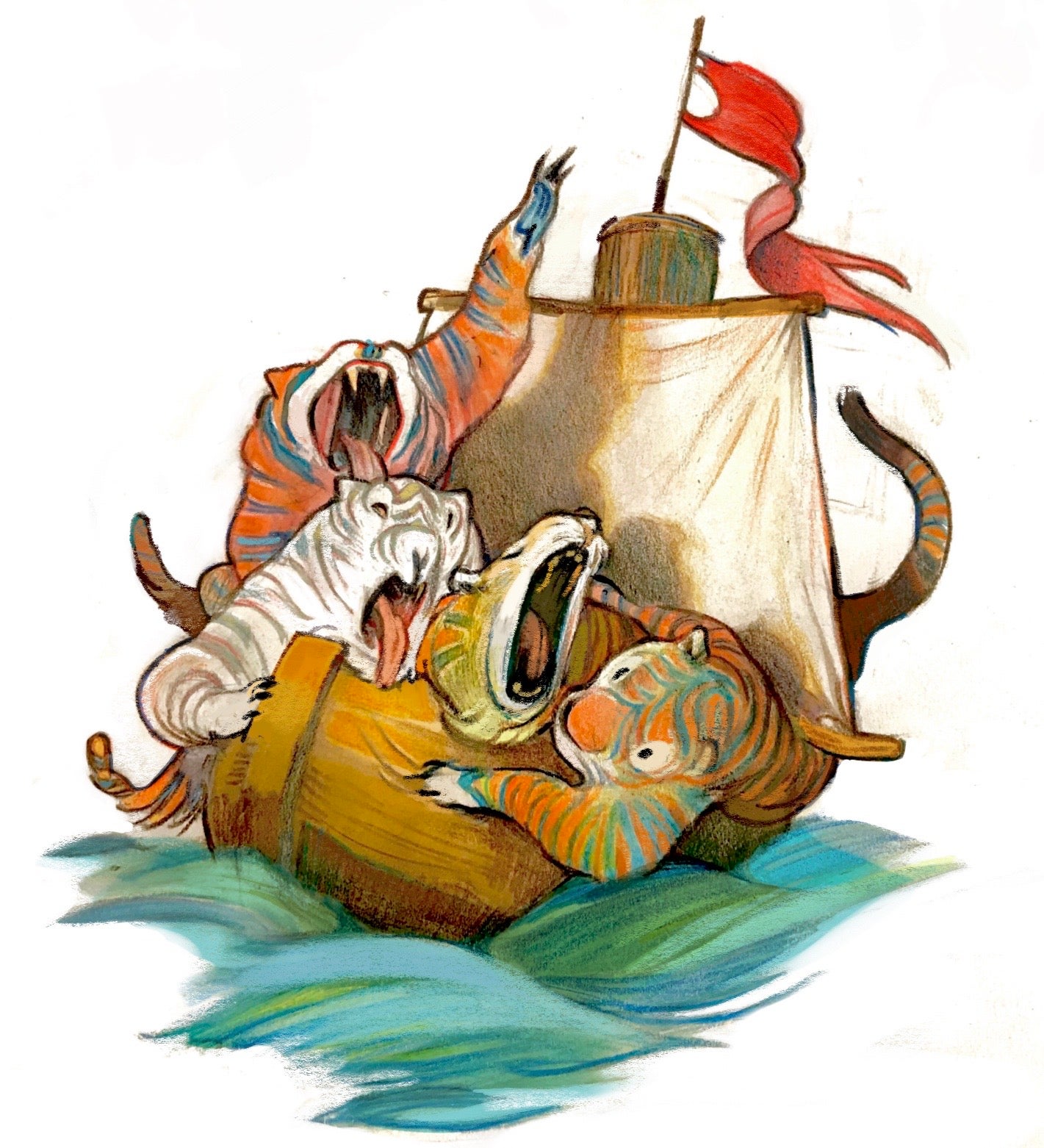 four tigers on a boat