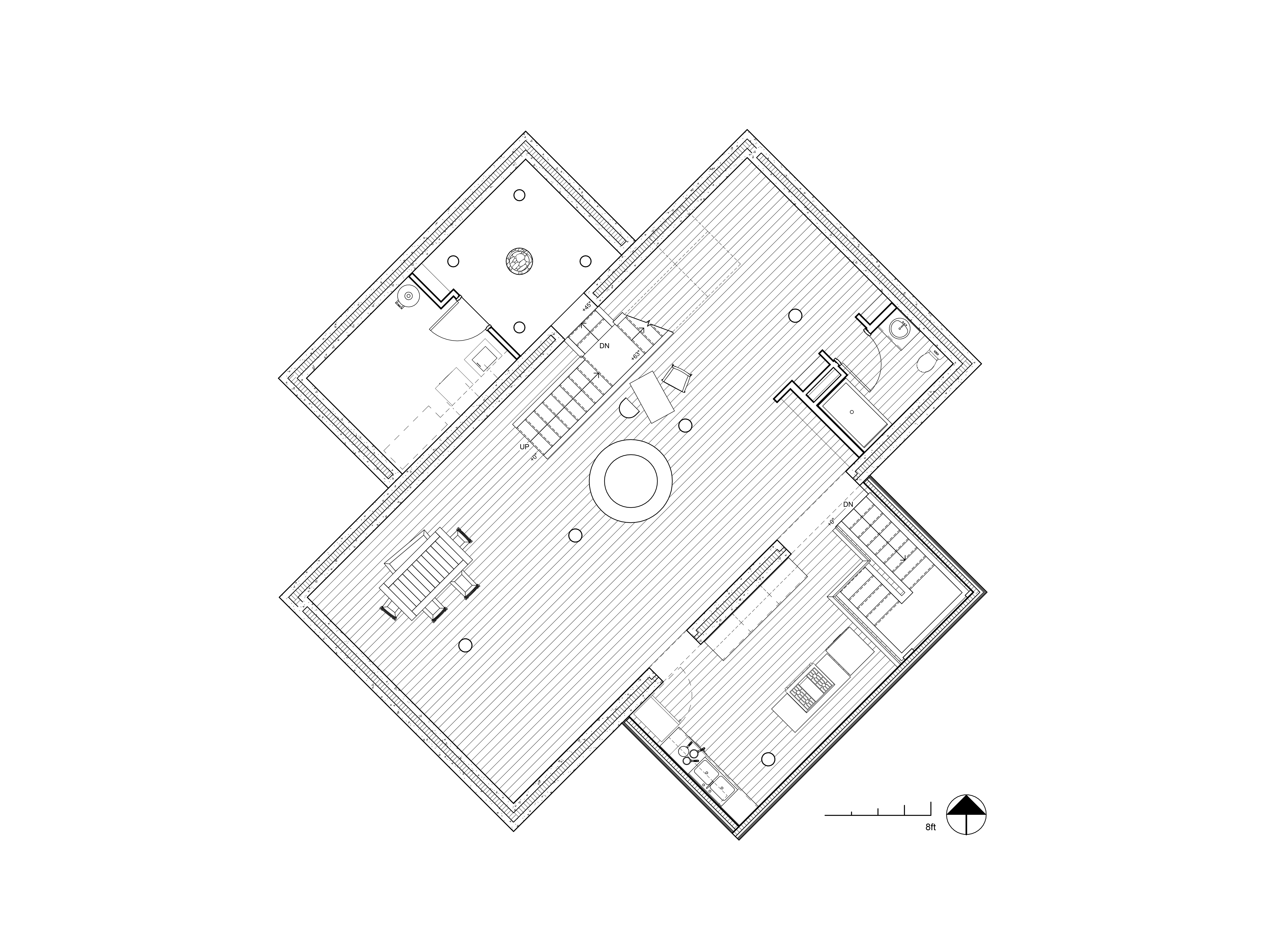 Plan drawing of the main (second) floor.