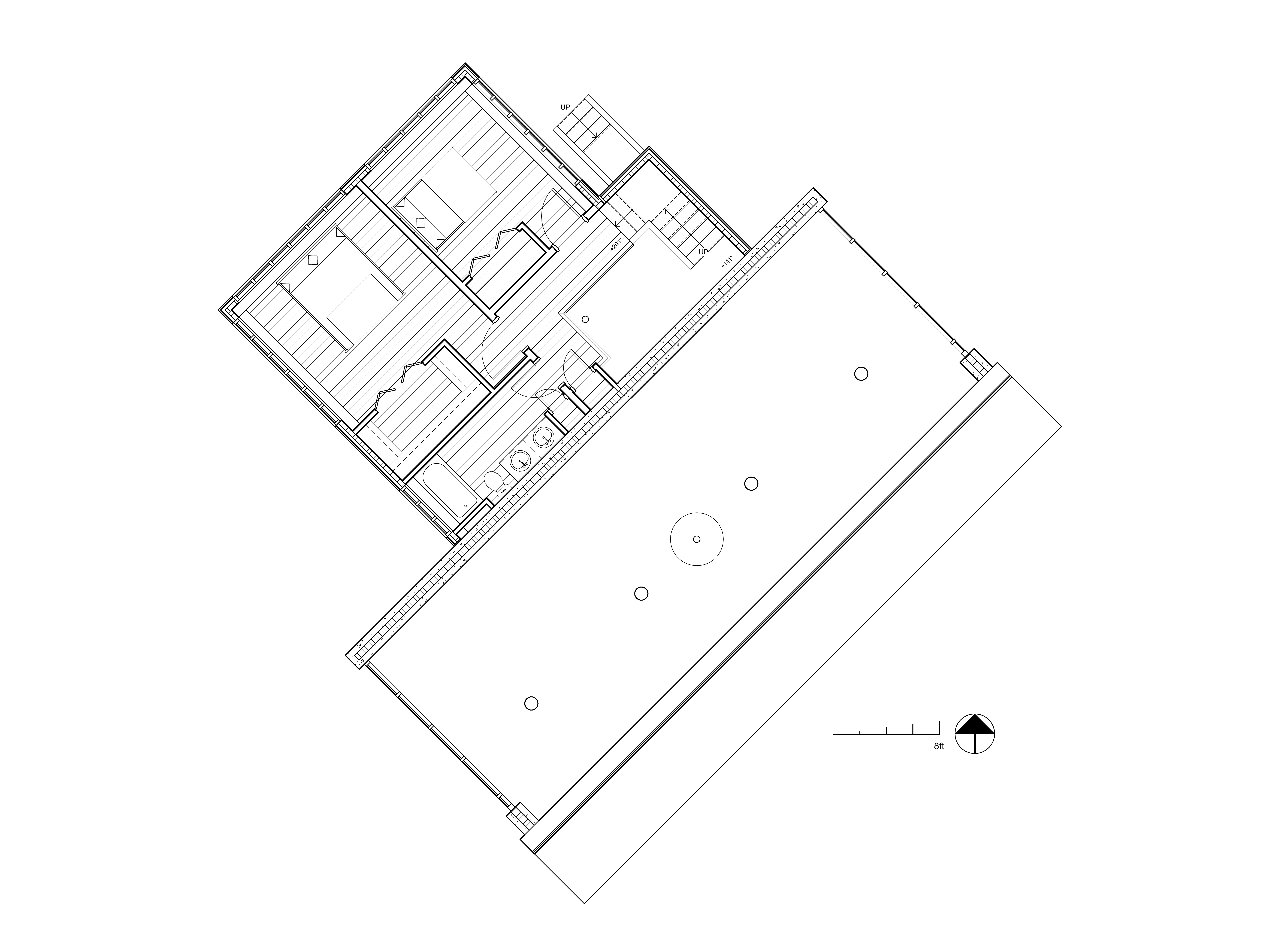 Plan drawing of the bedroom (fourth) floor.