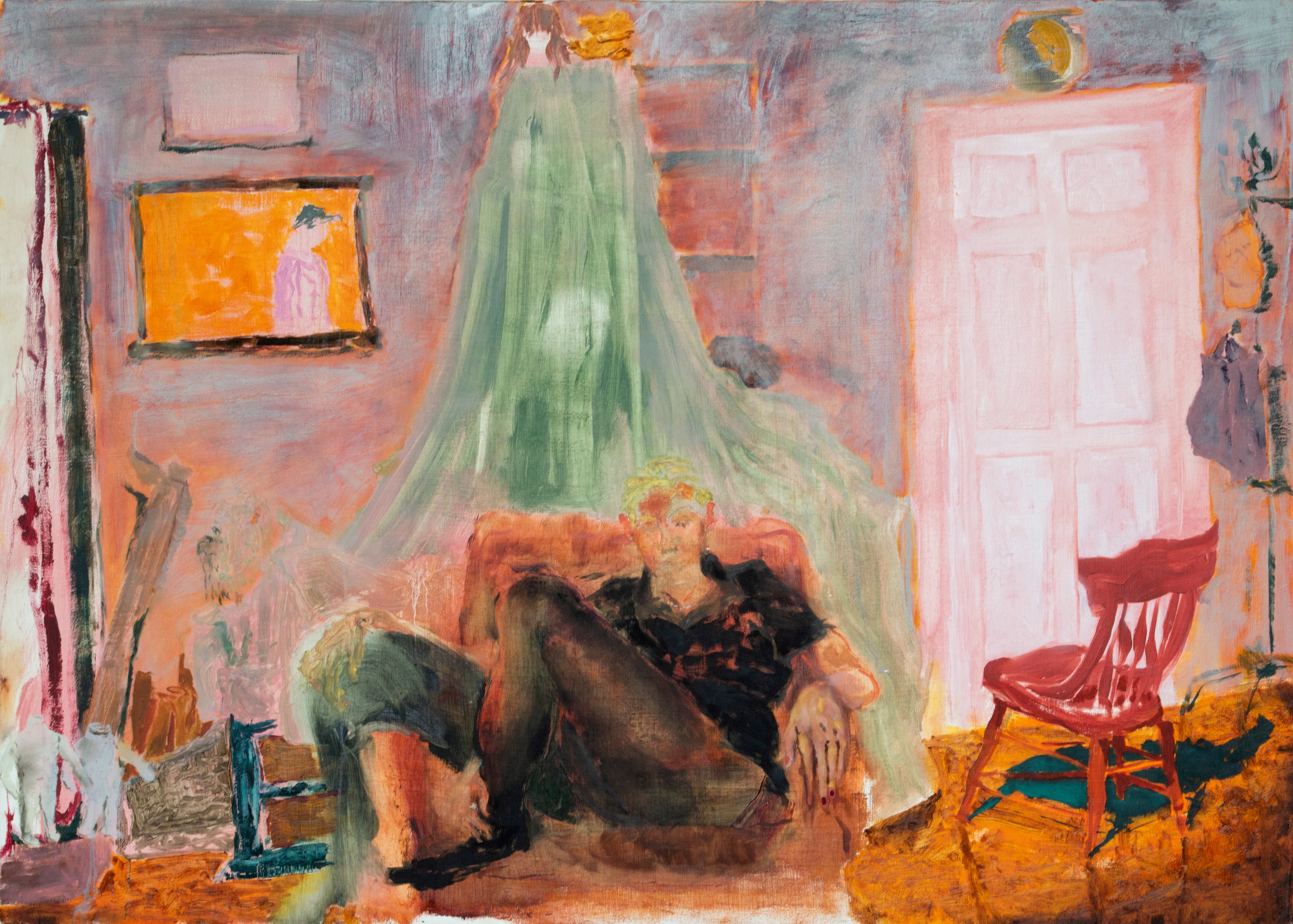 a person seated in a large living room, drenched in light