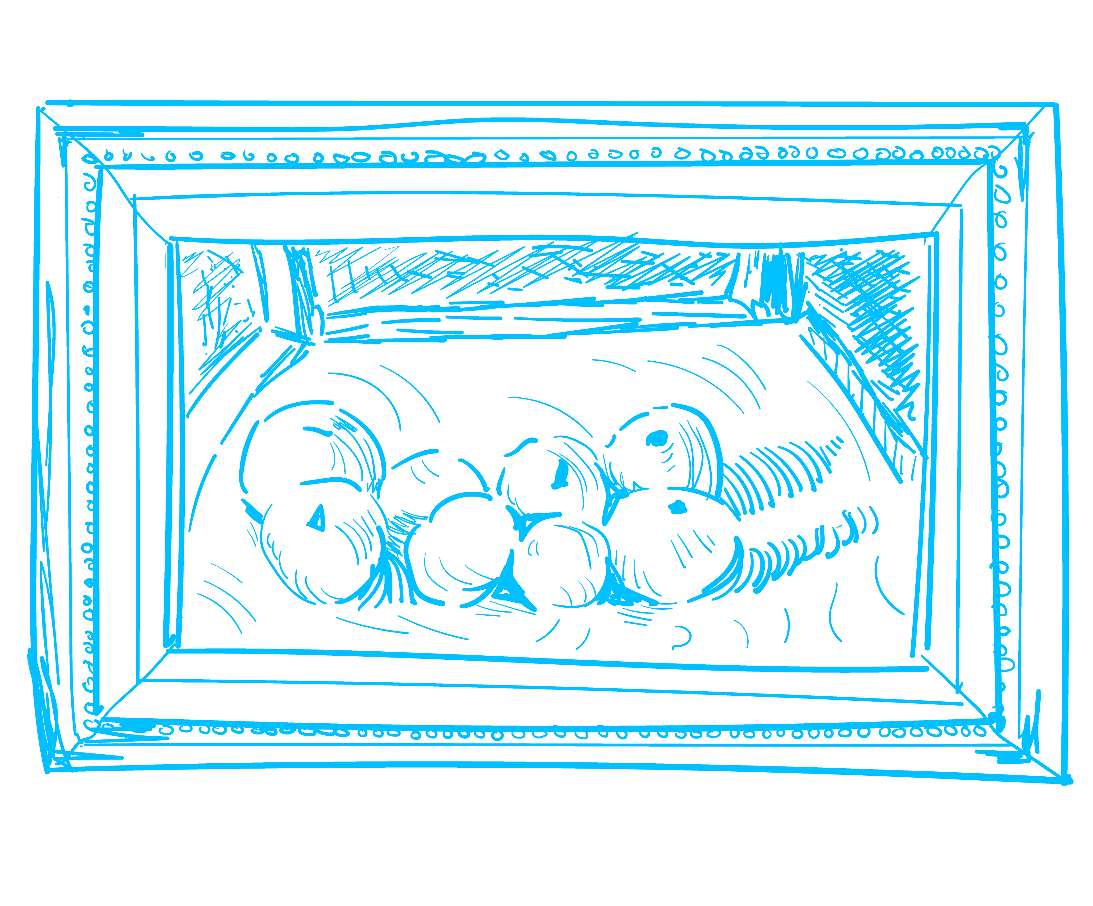 line drawing of a Cezanne painting of apples on a table
