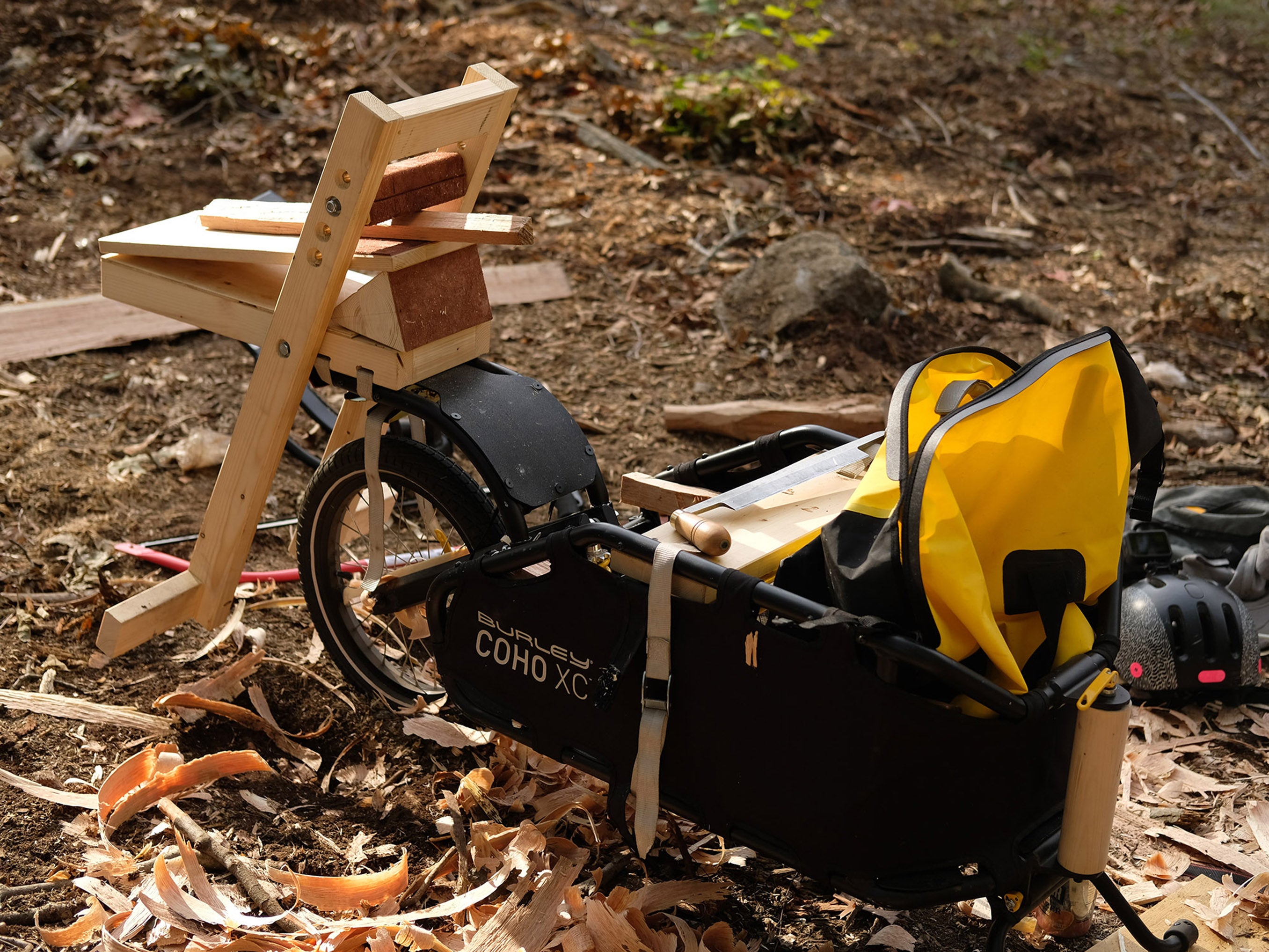 Picture of the Manual Mobile Log Processing Unit set up as a shavehorse