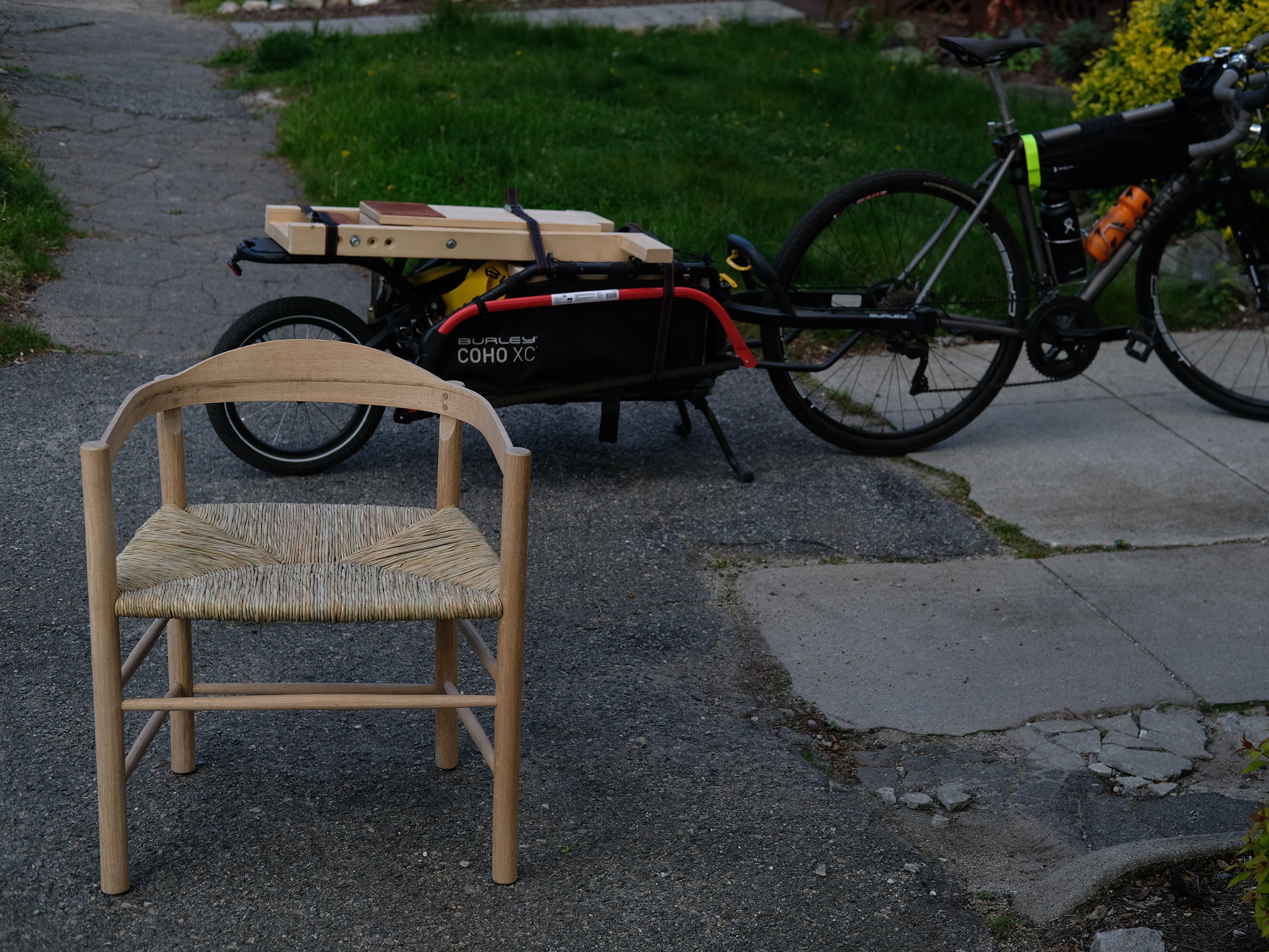 Photo of the completed Counting Calories chair in front of the Manual Mobile Log Processing Unit all packed up.