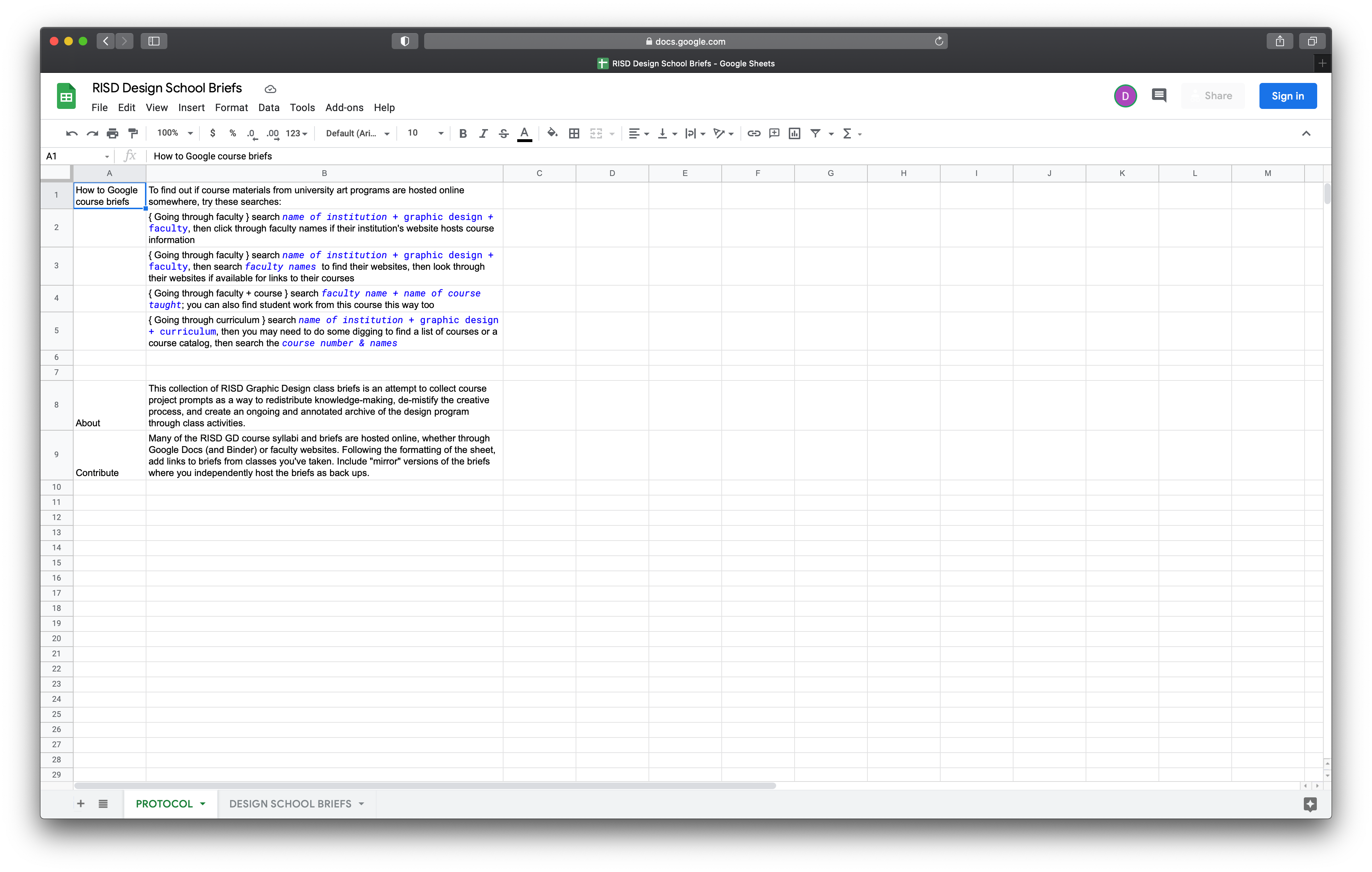 Design School Briefs protocol