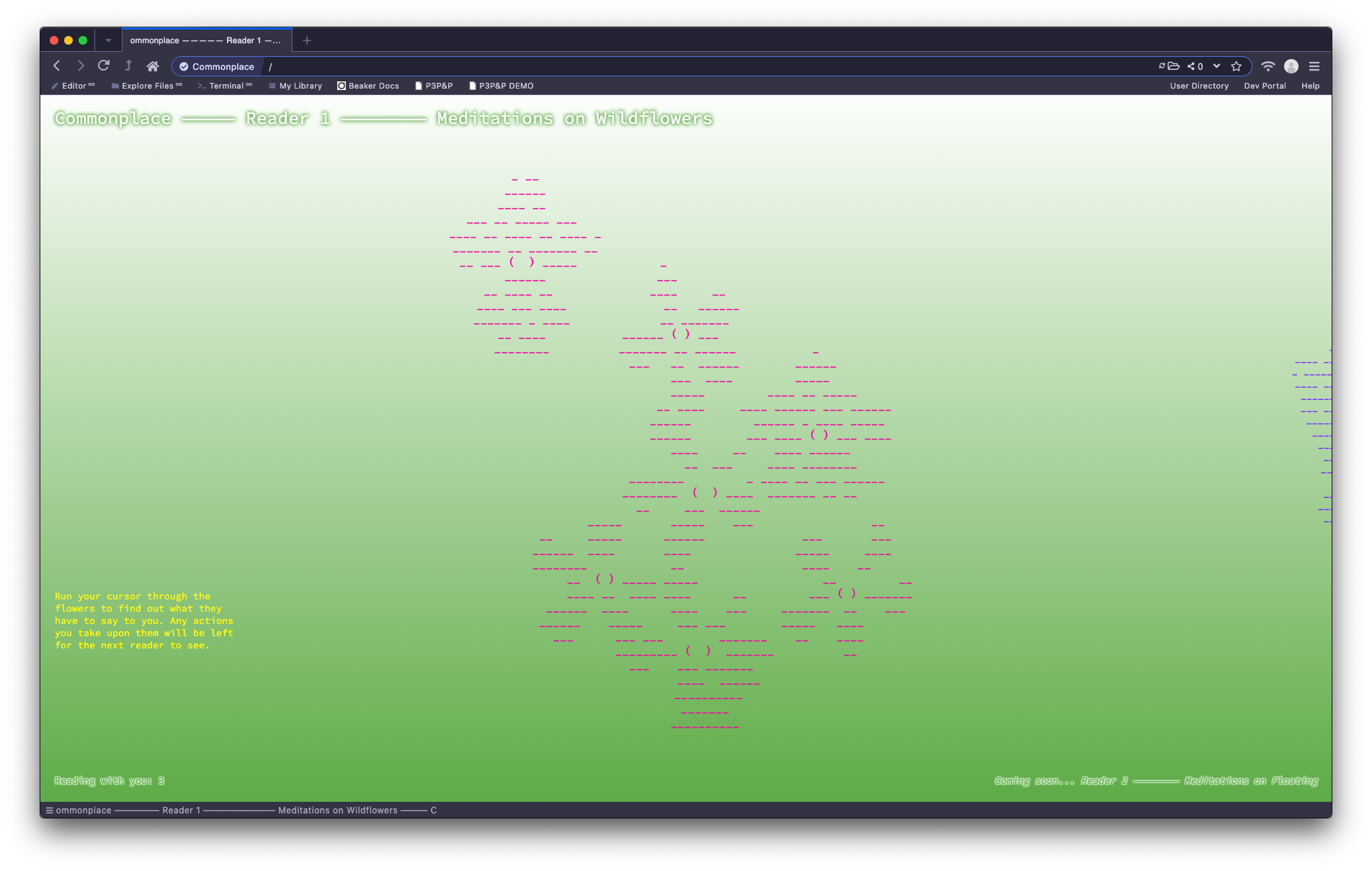 Commonplace landing screen