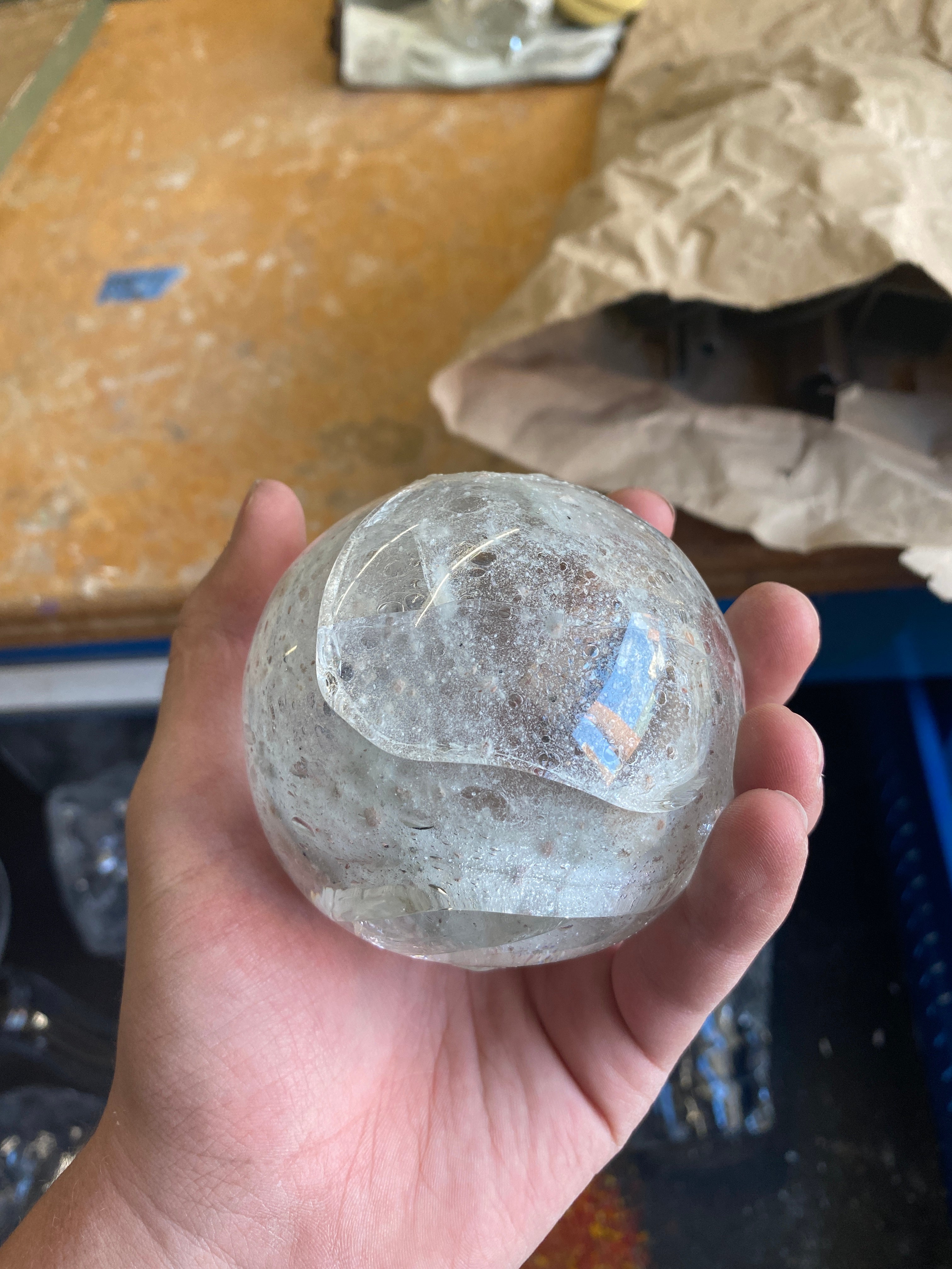 Glass sphere made form beach sand glass
