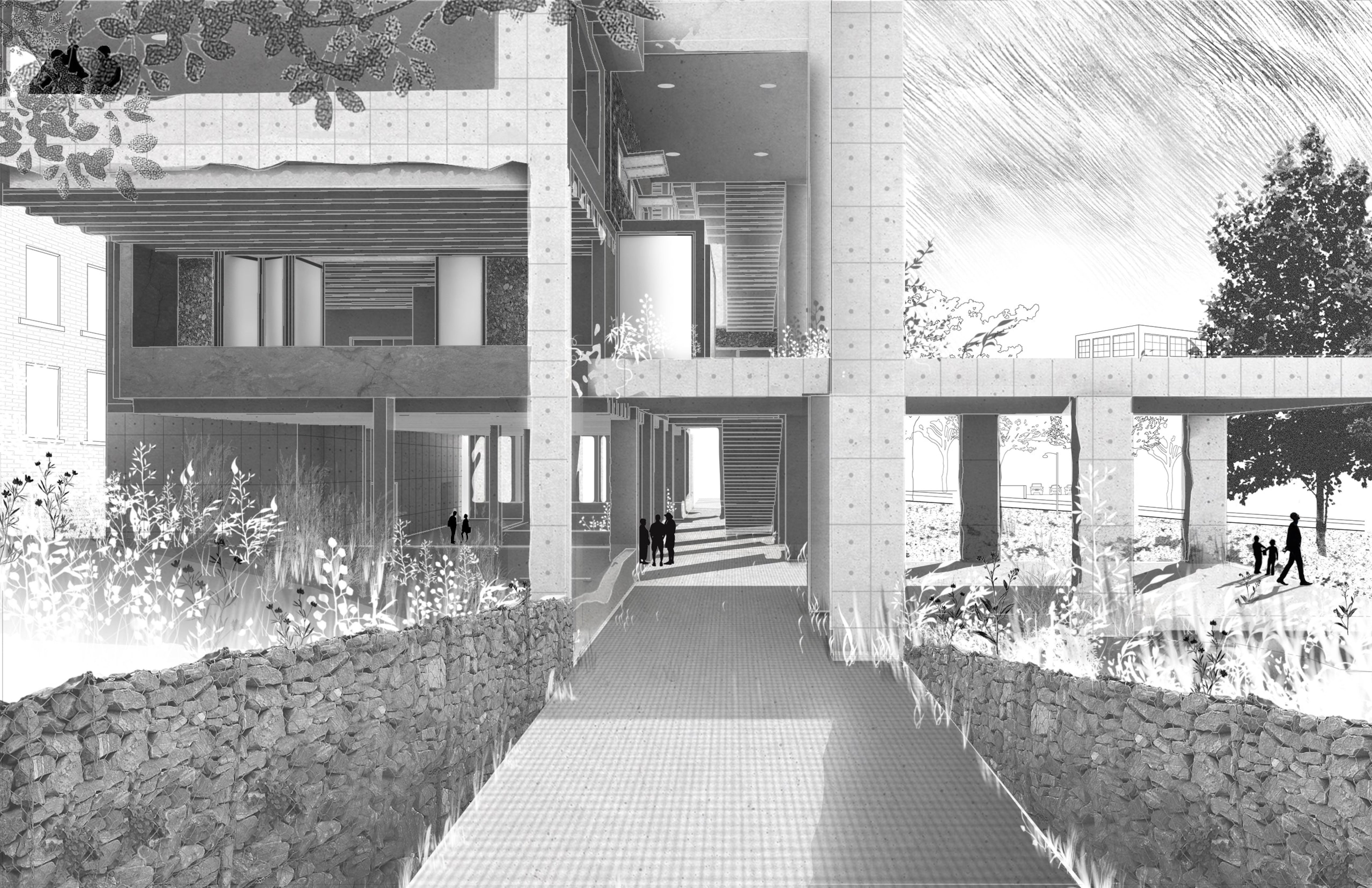 Perspective View of proposed connection across site