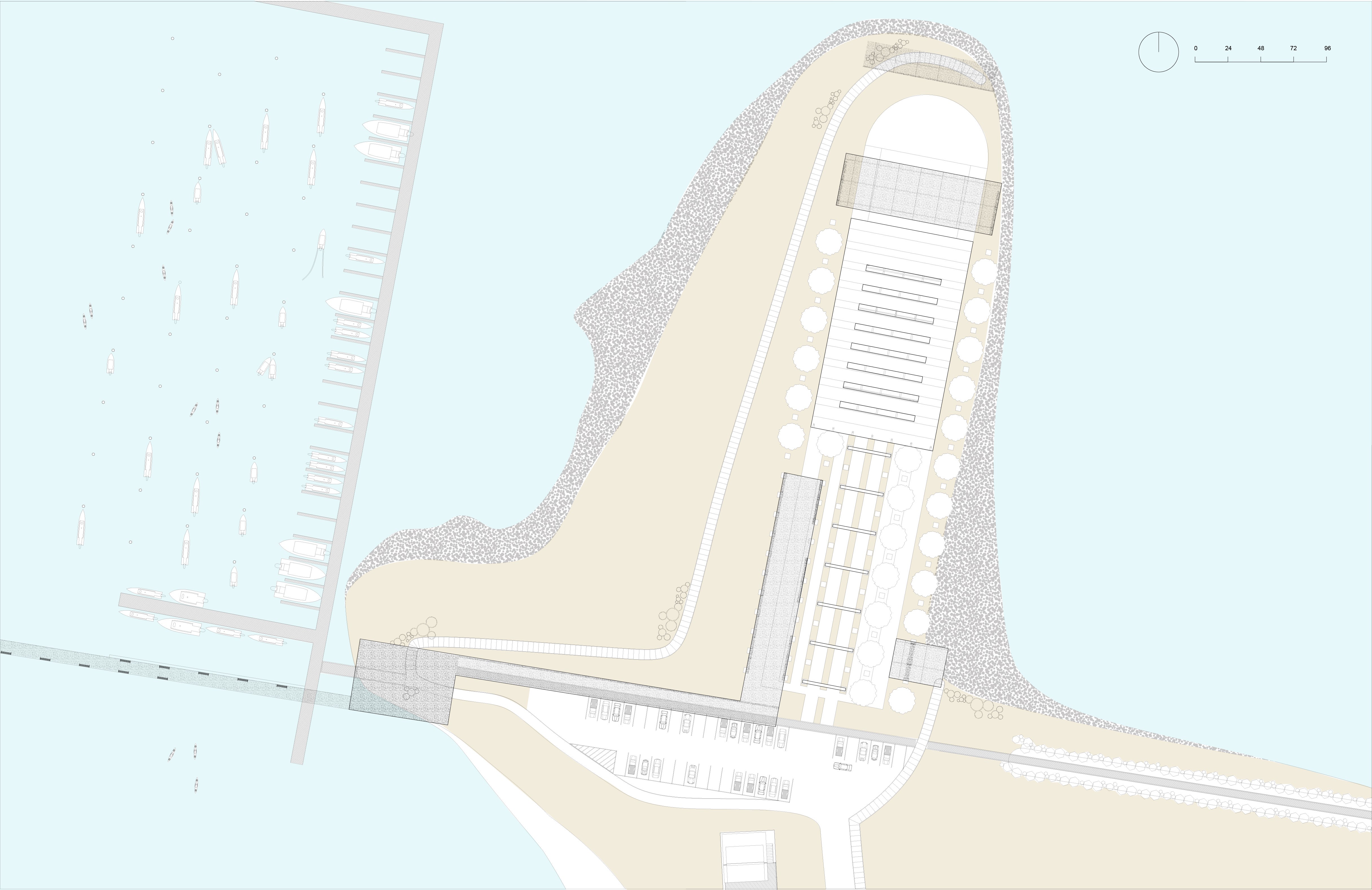 A drawing of market park and its relationship to the bridge