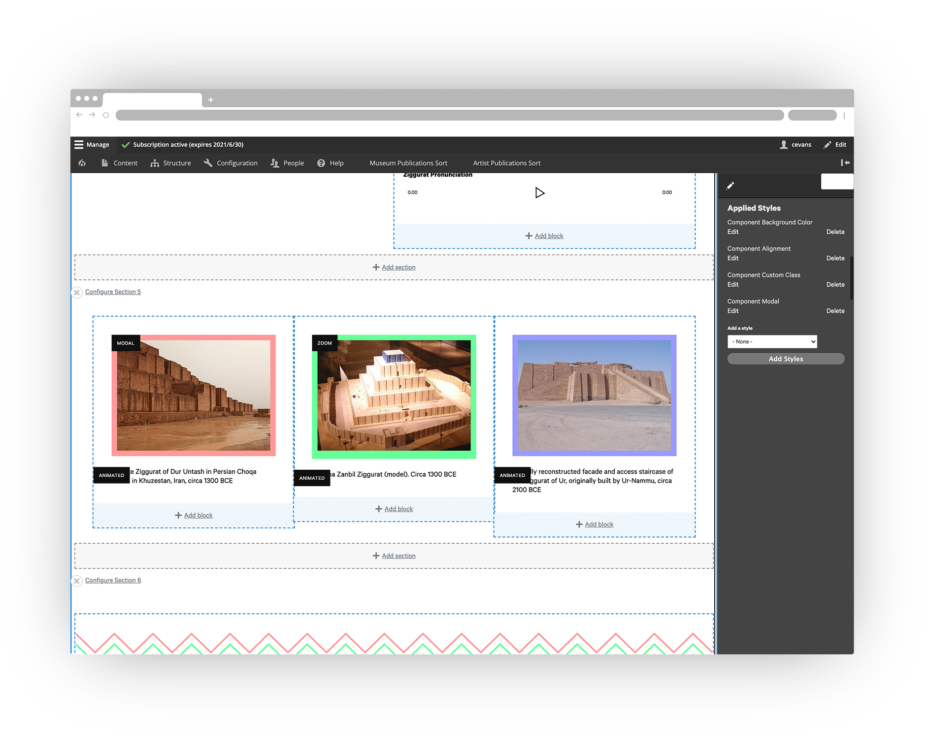 screenshot of the Ziggurat interface, showing image block styles