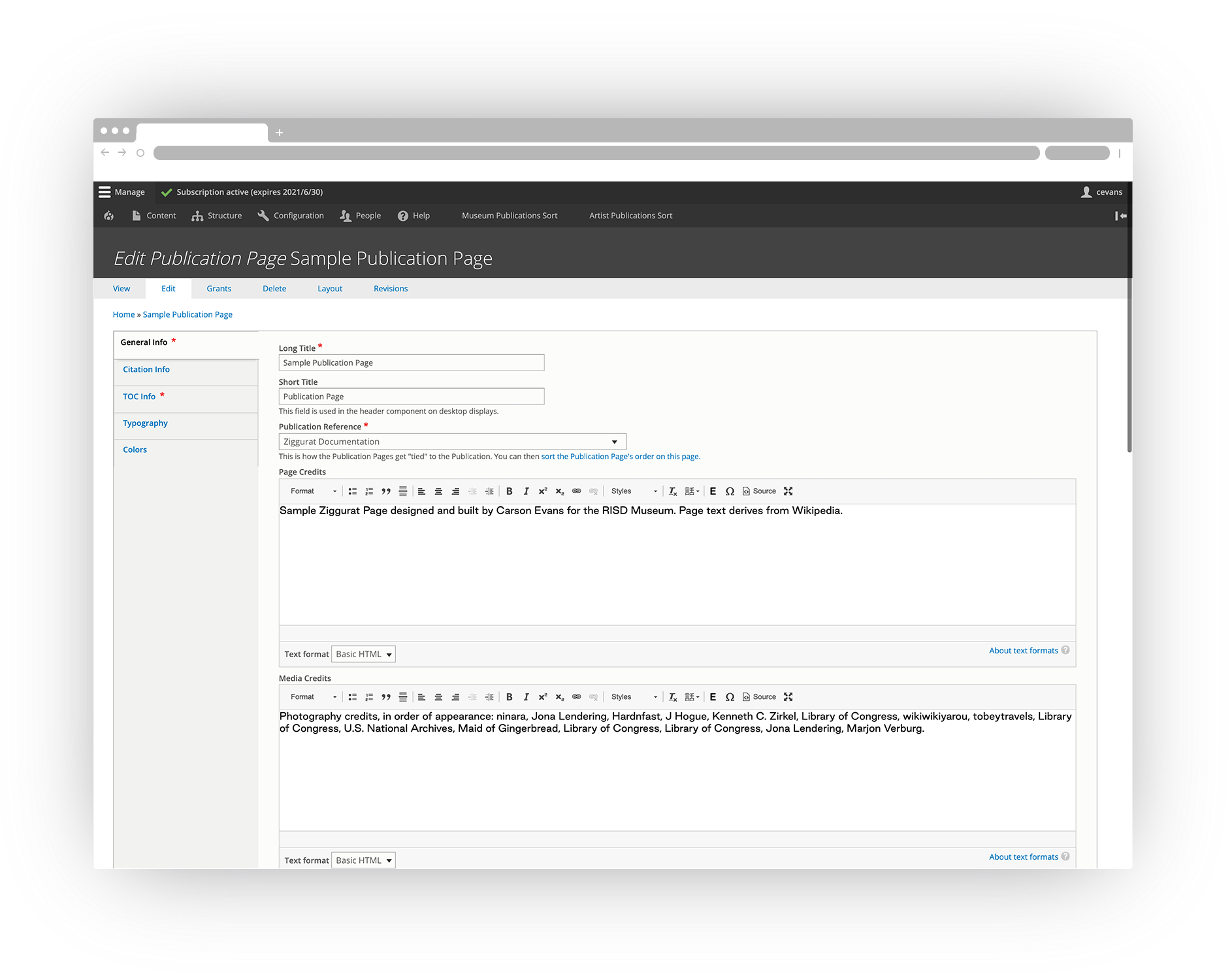 screenshot of the Ziggurat interface, showing the Edit view of a page