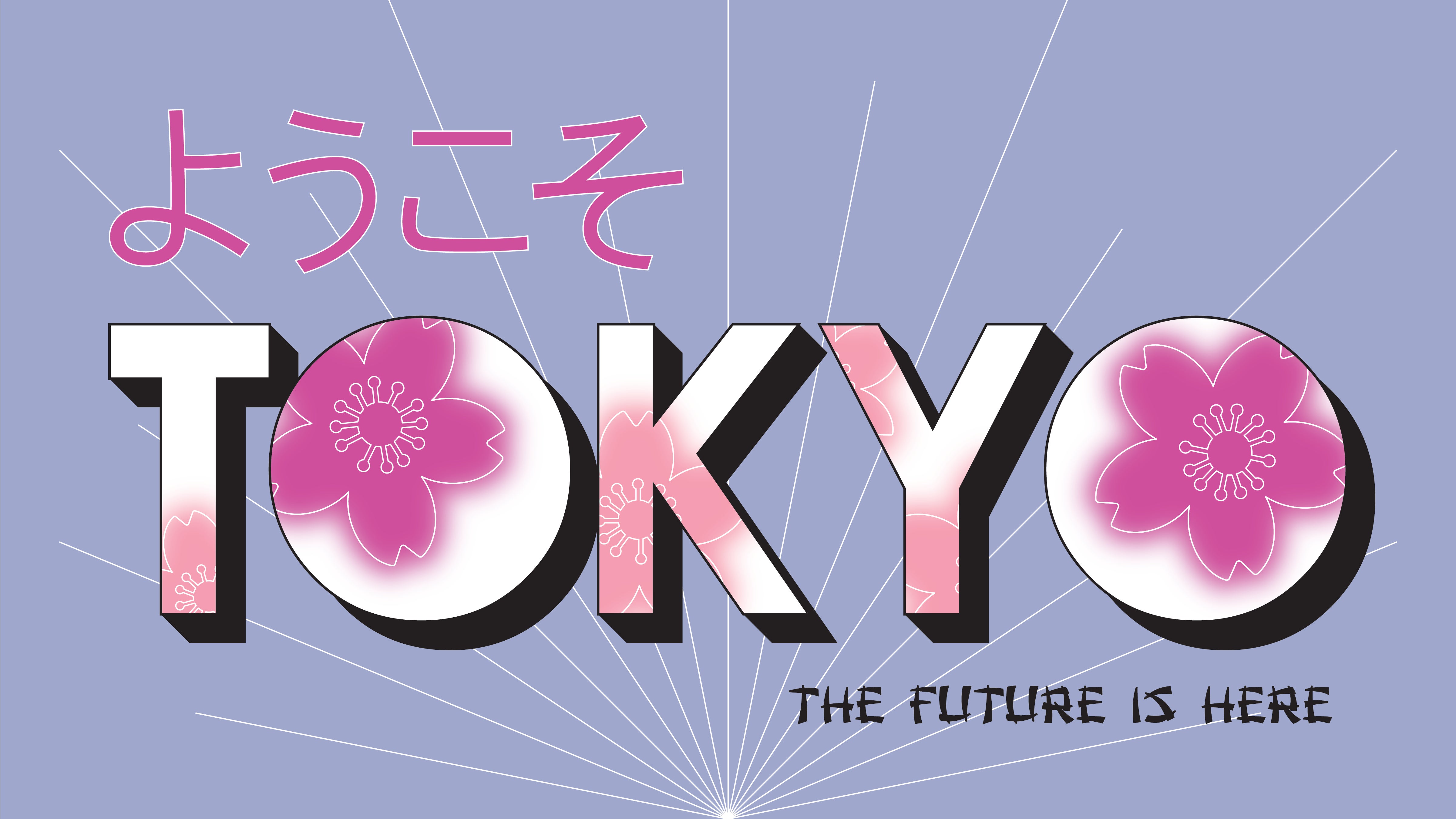 Purple and pink slide deck page with Japanese and English text reading: Youkoso Tokyo: The Future is Here.