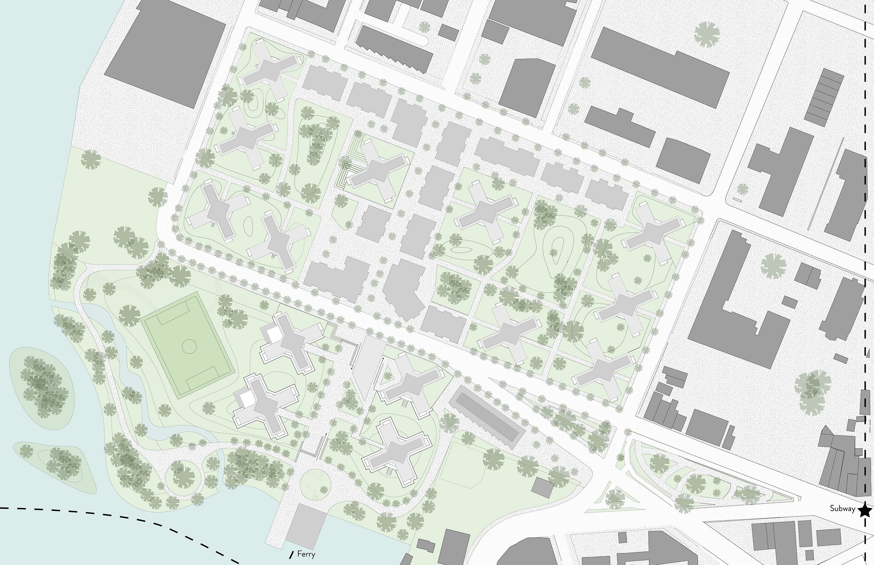 Showcasing the neighborhood and key connections to the rest of the city. 