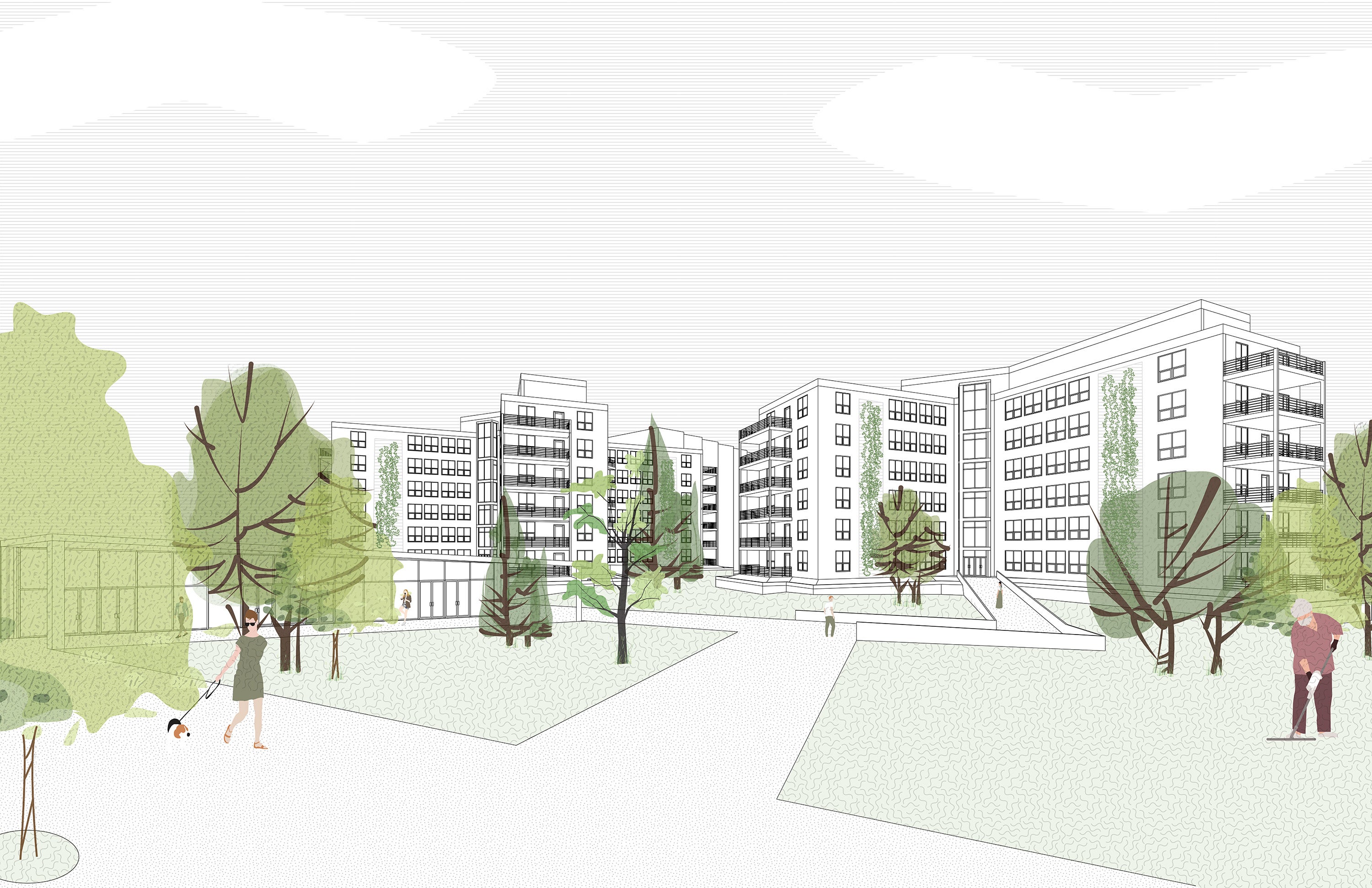 Normal conditions showcasing the building and site. 