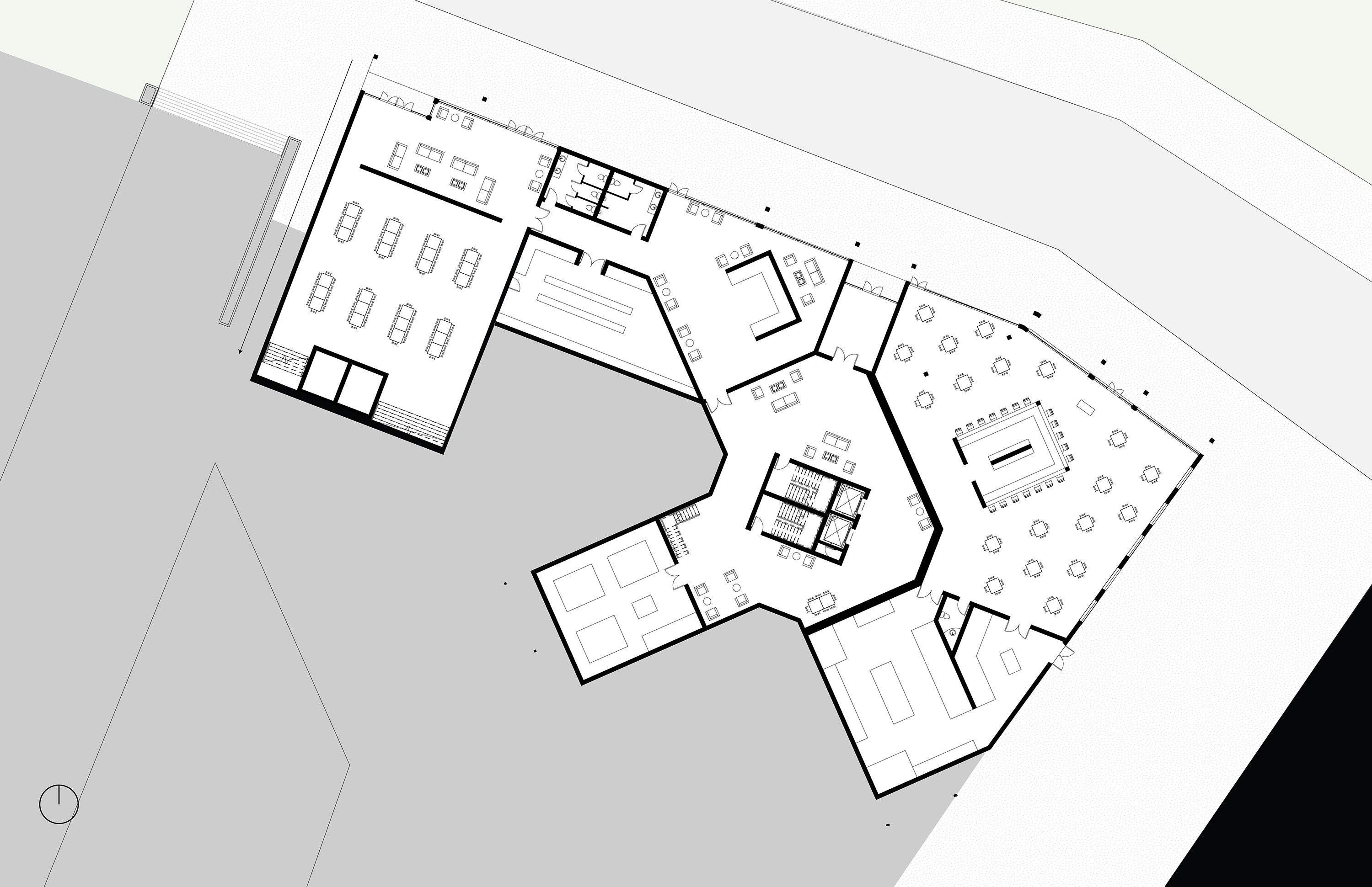 Showcasing the urbanism of the first floor.