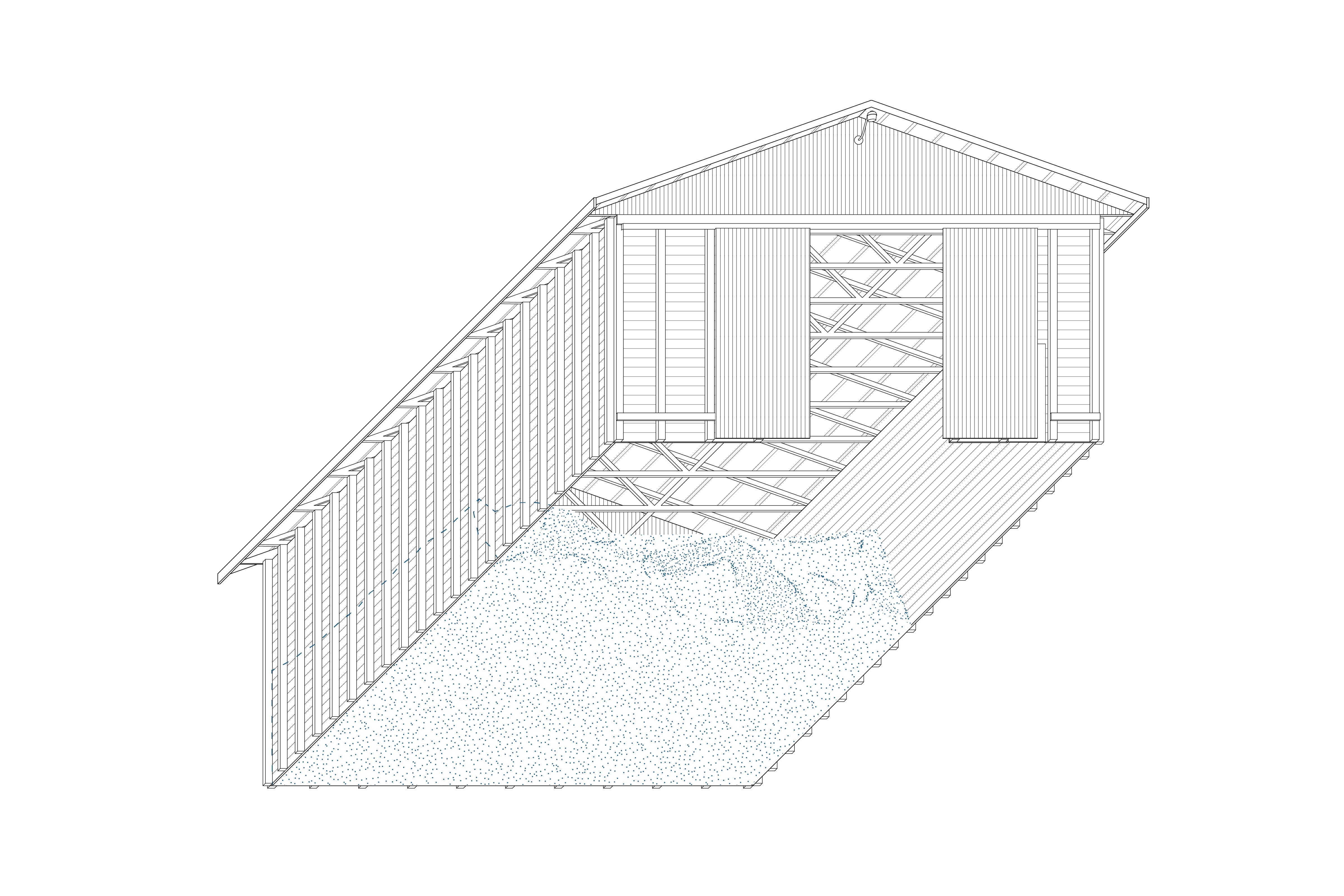 A line drawing depicting a municipal salt storage shed in Mecosta County, Michigan