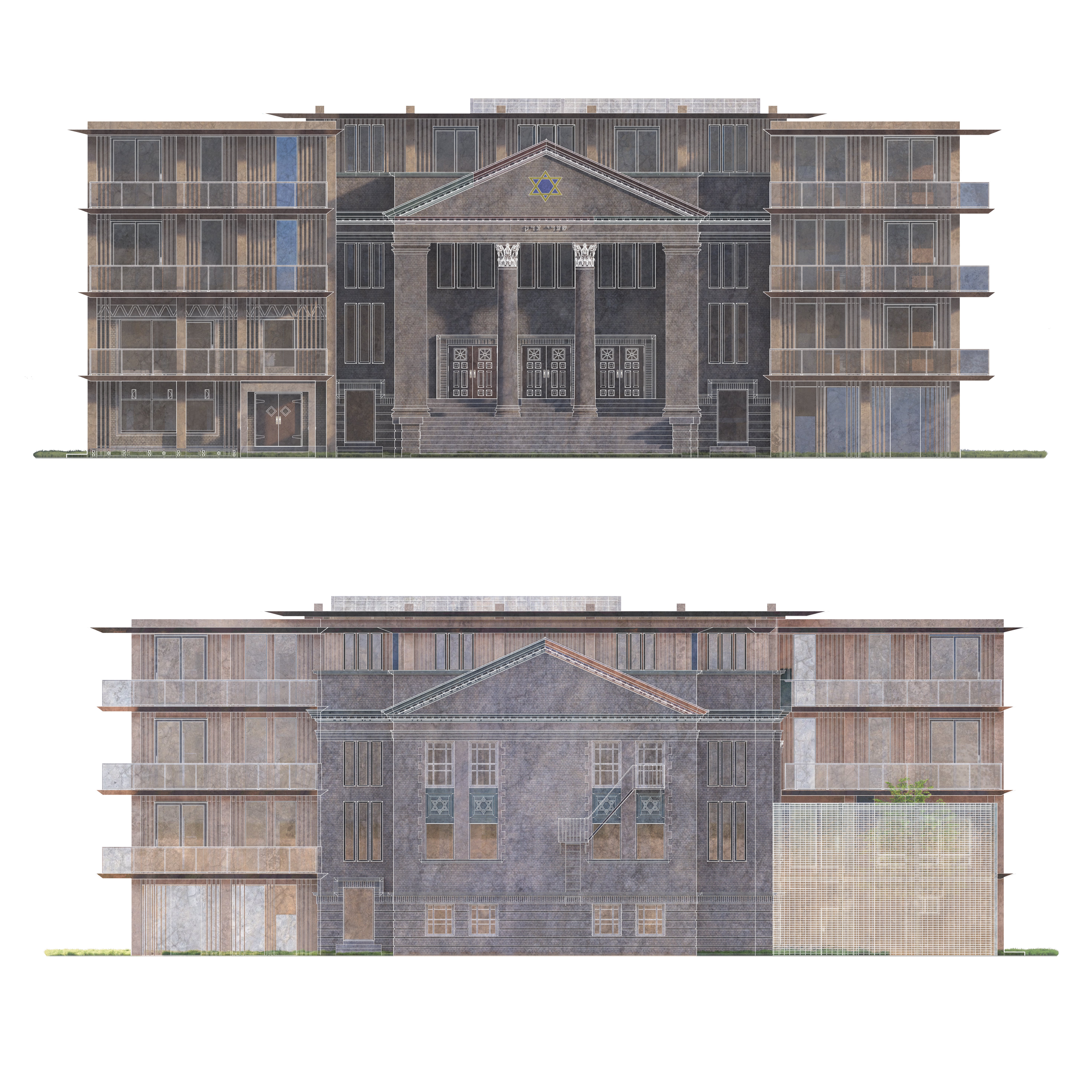 The front and rear faces of the structure.