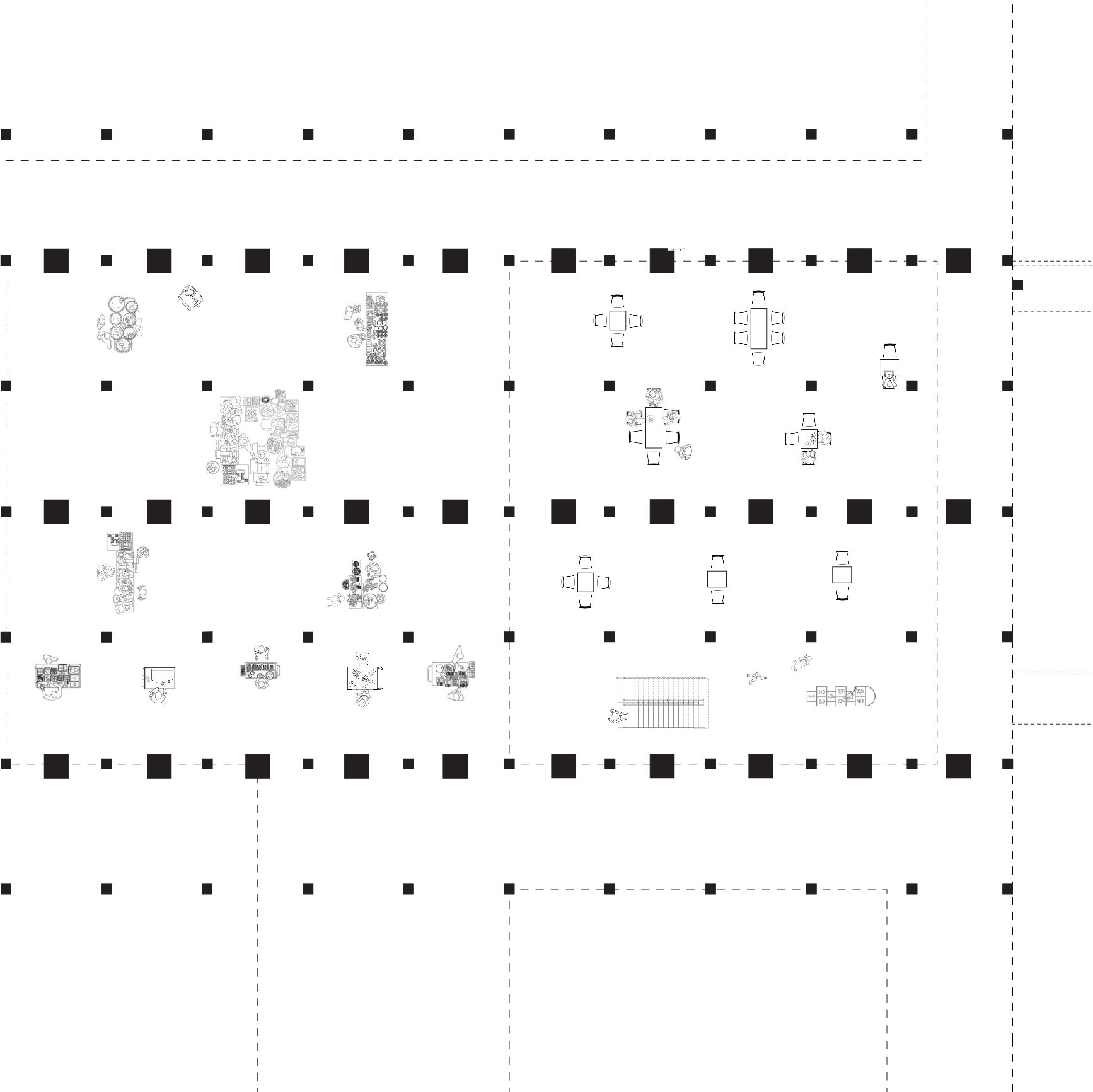 This shows a zoomed-in ground plan of the stilting system and its program during dry conditions.