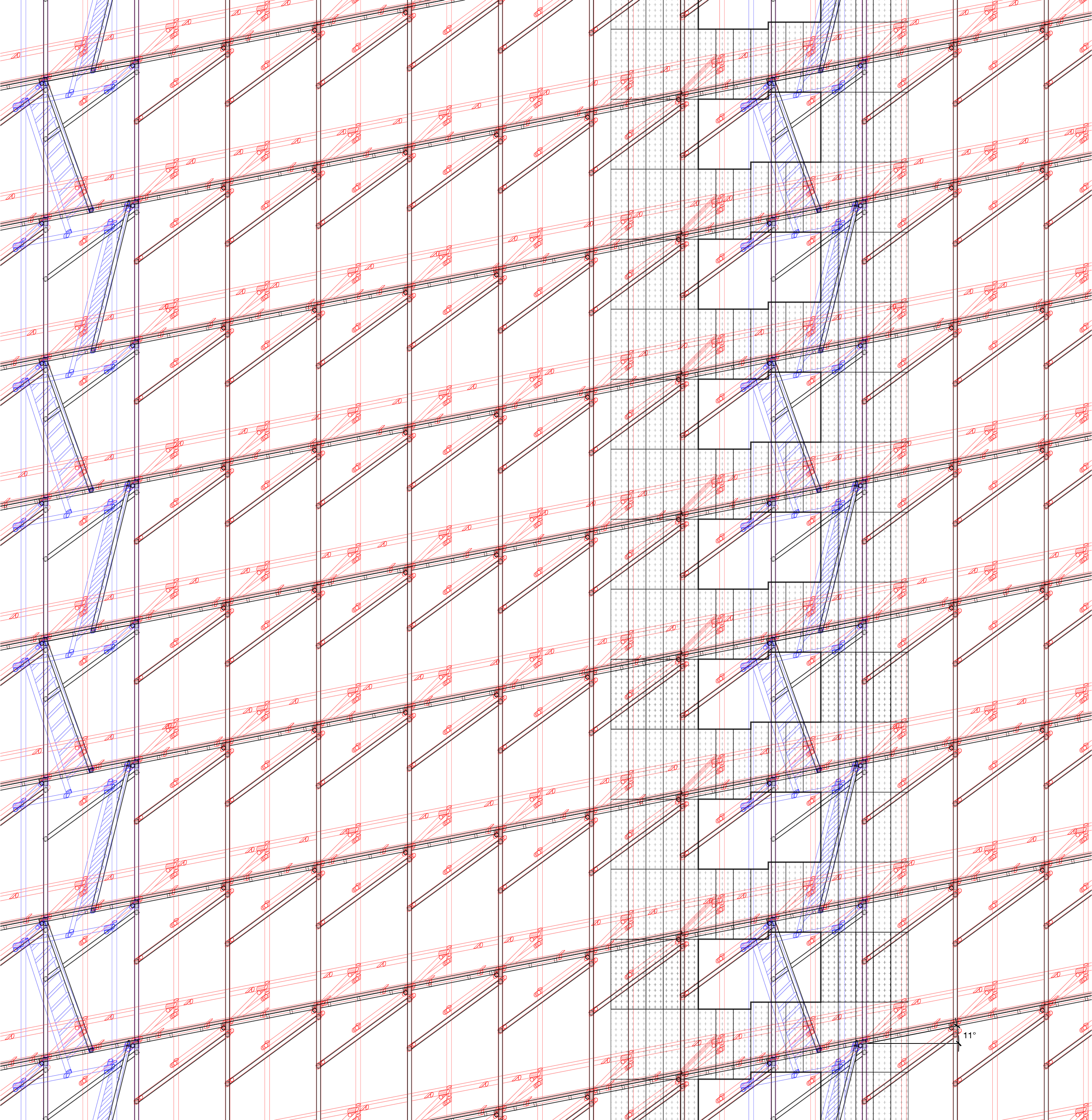 A fictional, sloped scaffold elevation drawing with a hint of architectural outcome.