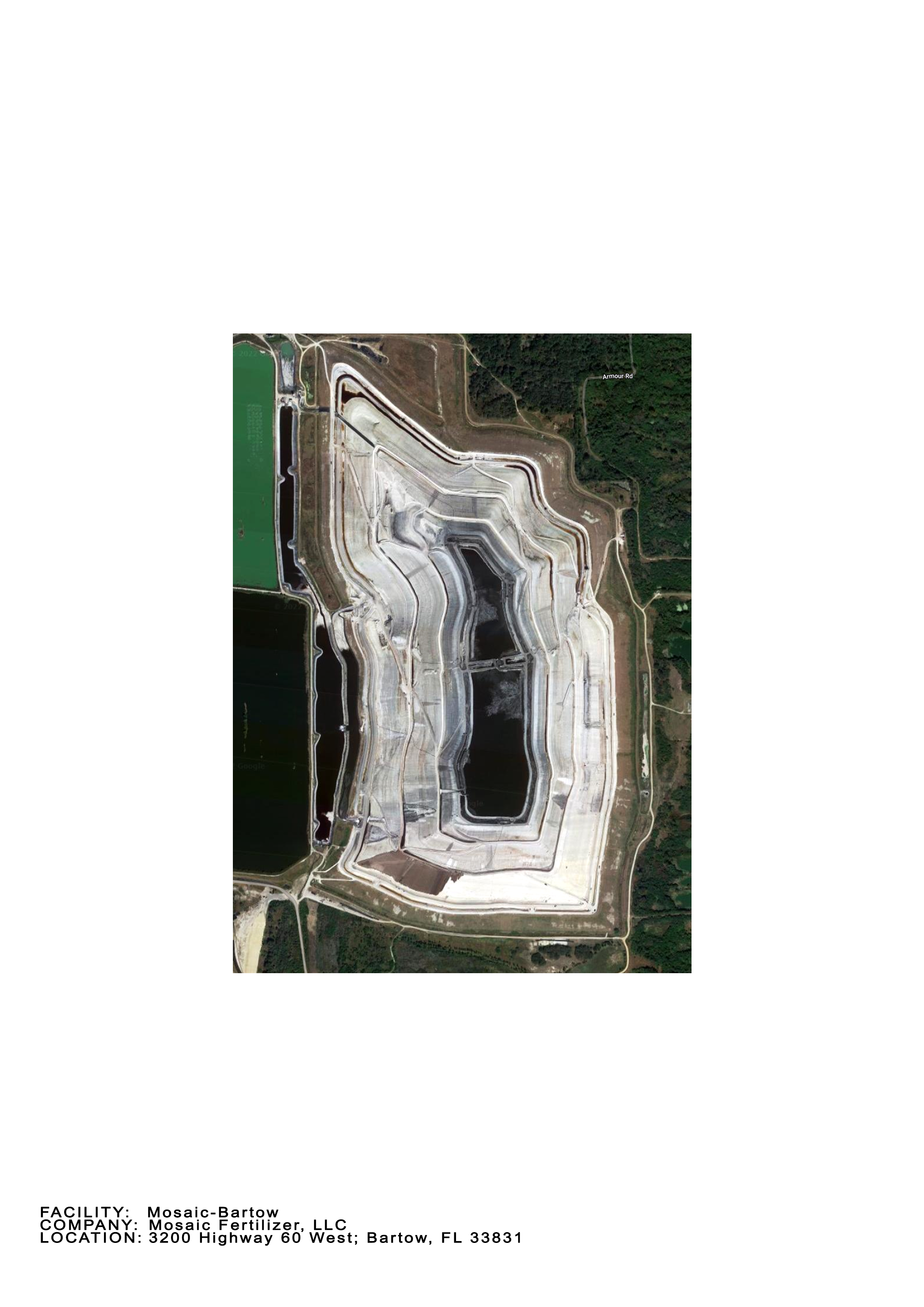Satellite image of a gypstack built by Mosaic Fertilizer LLC in Bartow, FL 