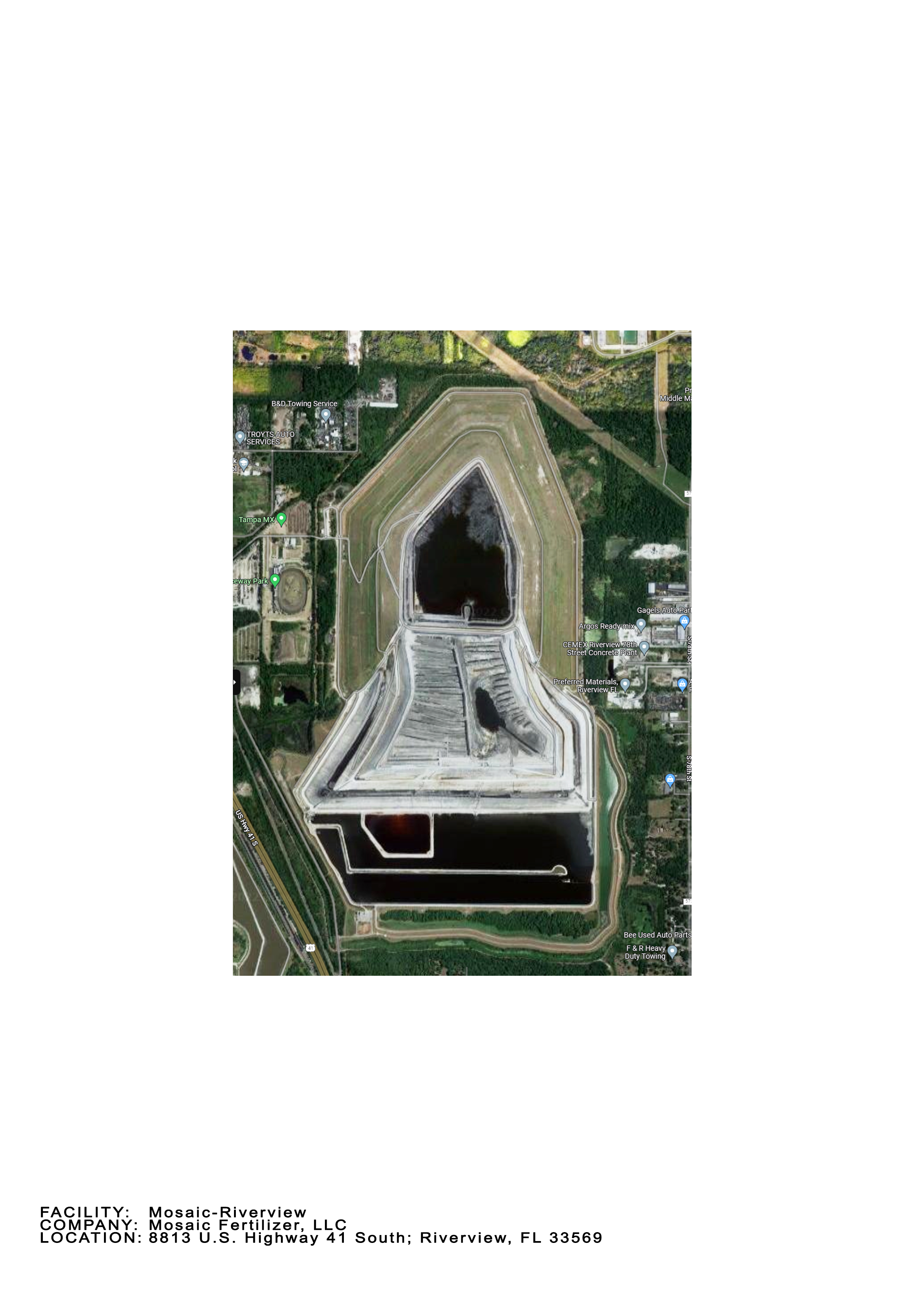 Satellite image of a gypstack built by Mosaic Fertilizer LLC in Riverview, FL