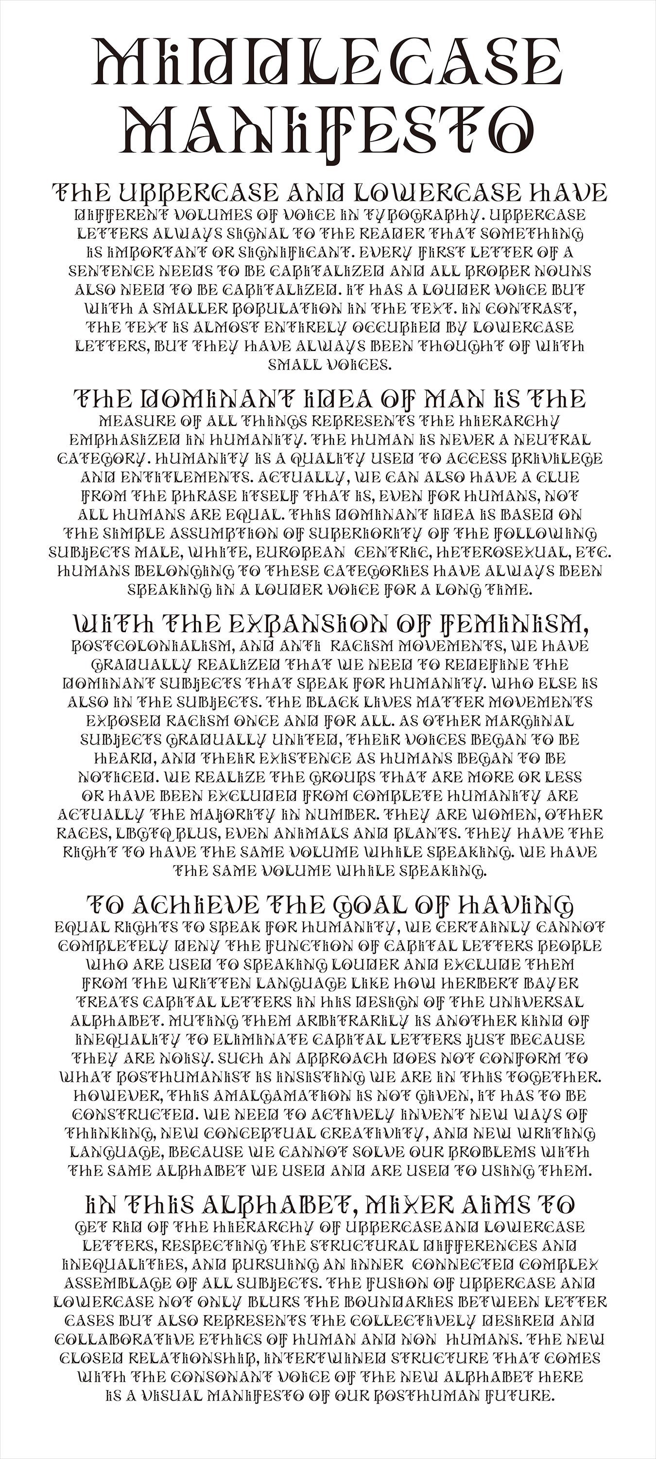 Middle Case Manifesto, text set in MiXeR.