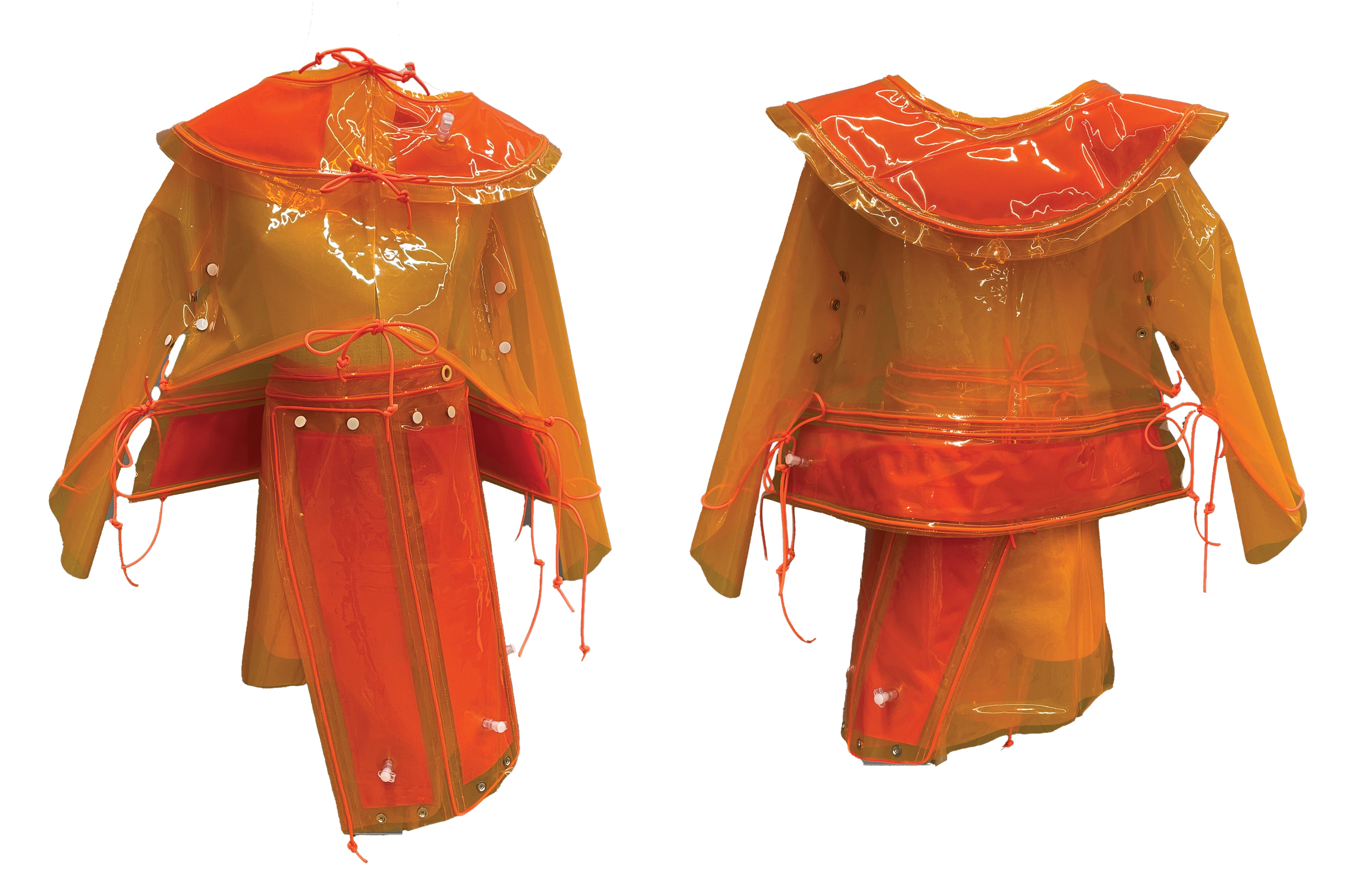 Inflatable flood garment with shareable parts.