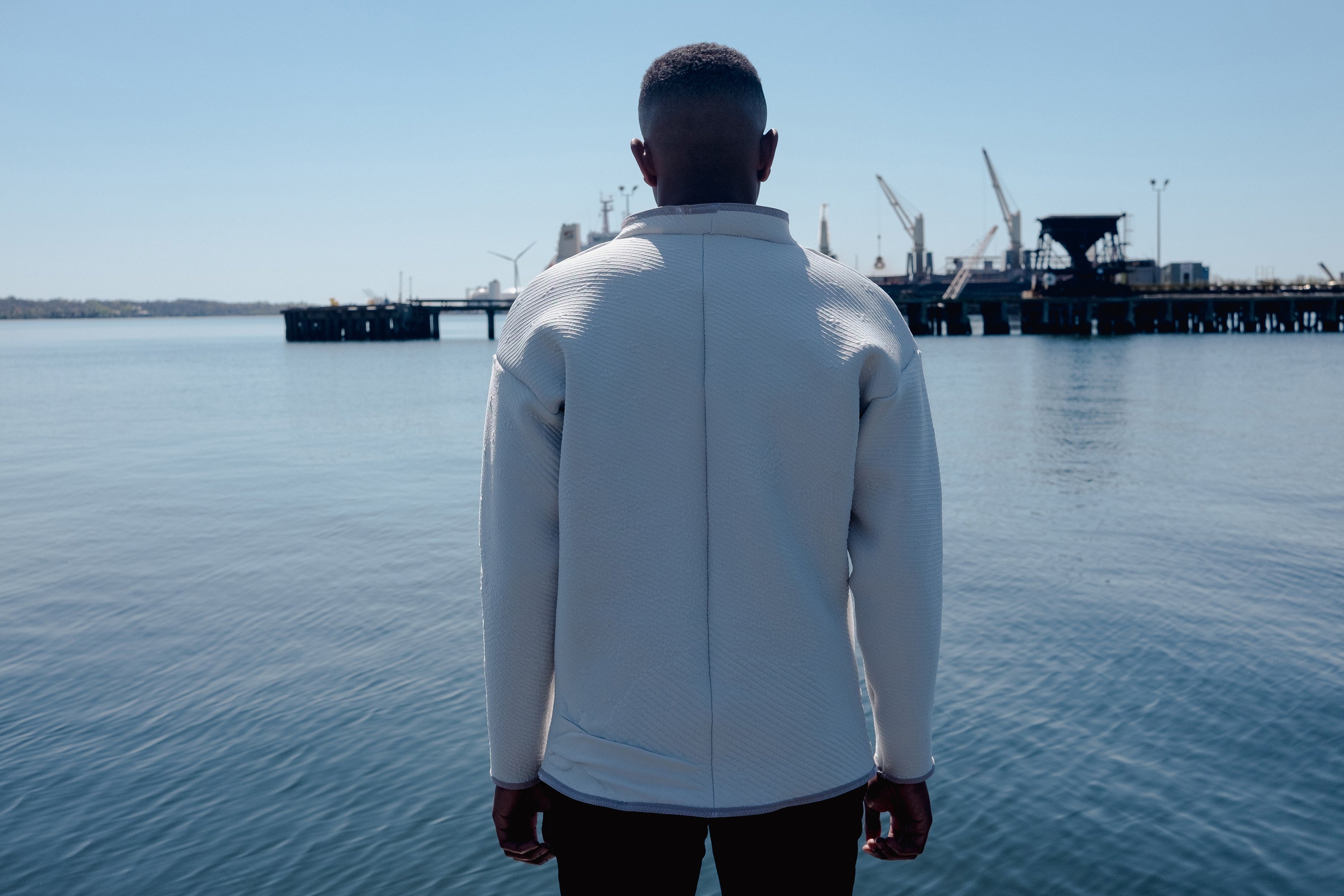 A concerned party, wearing the garment at the Port of Providence.