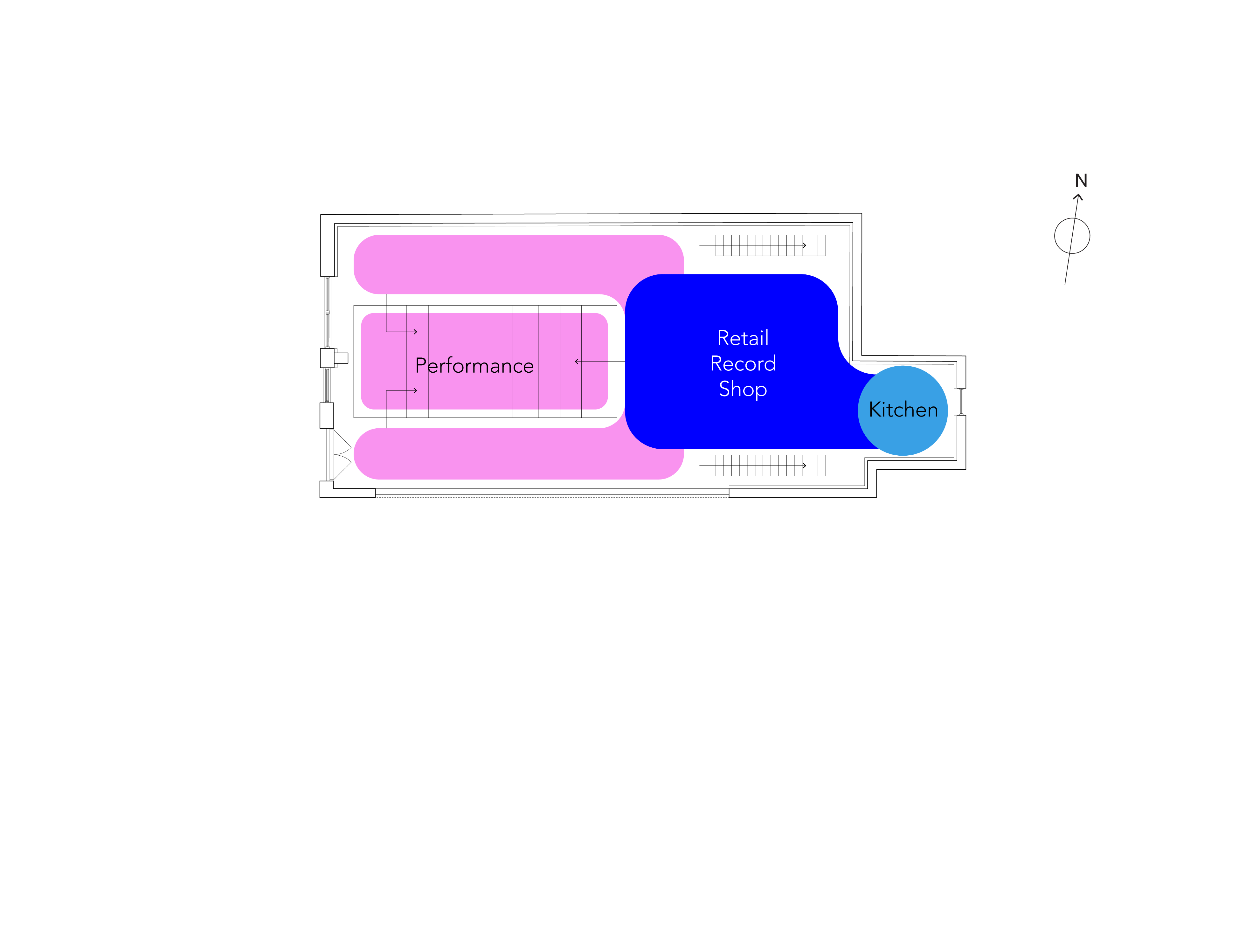 By inserting a new program into the building this space will hover between the existing floors and overlap activities within the site.