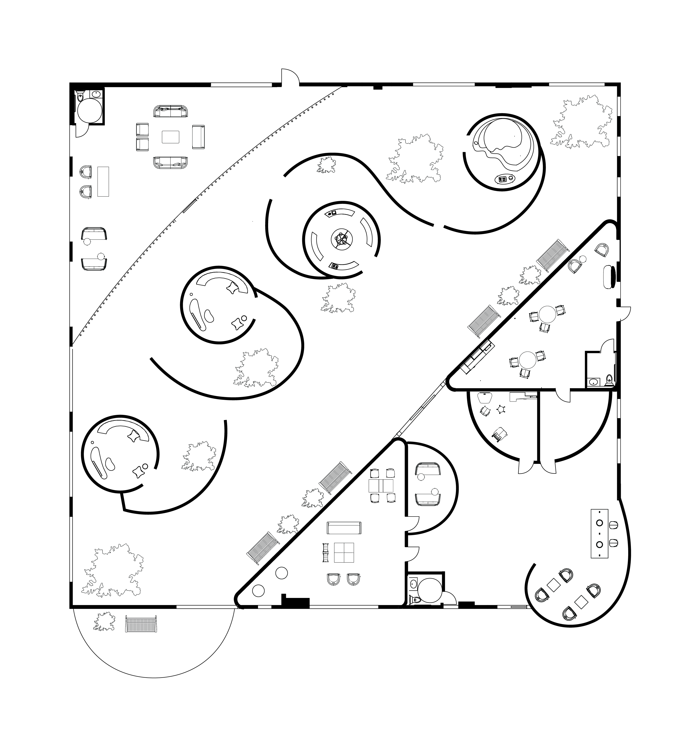 The floorplan of a square building