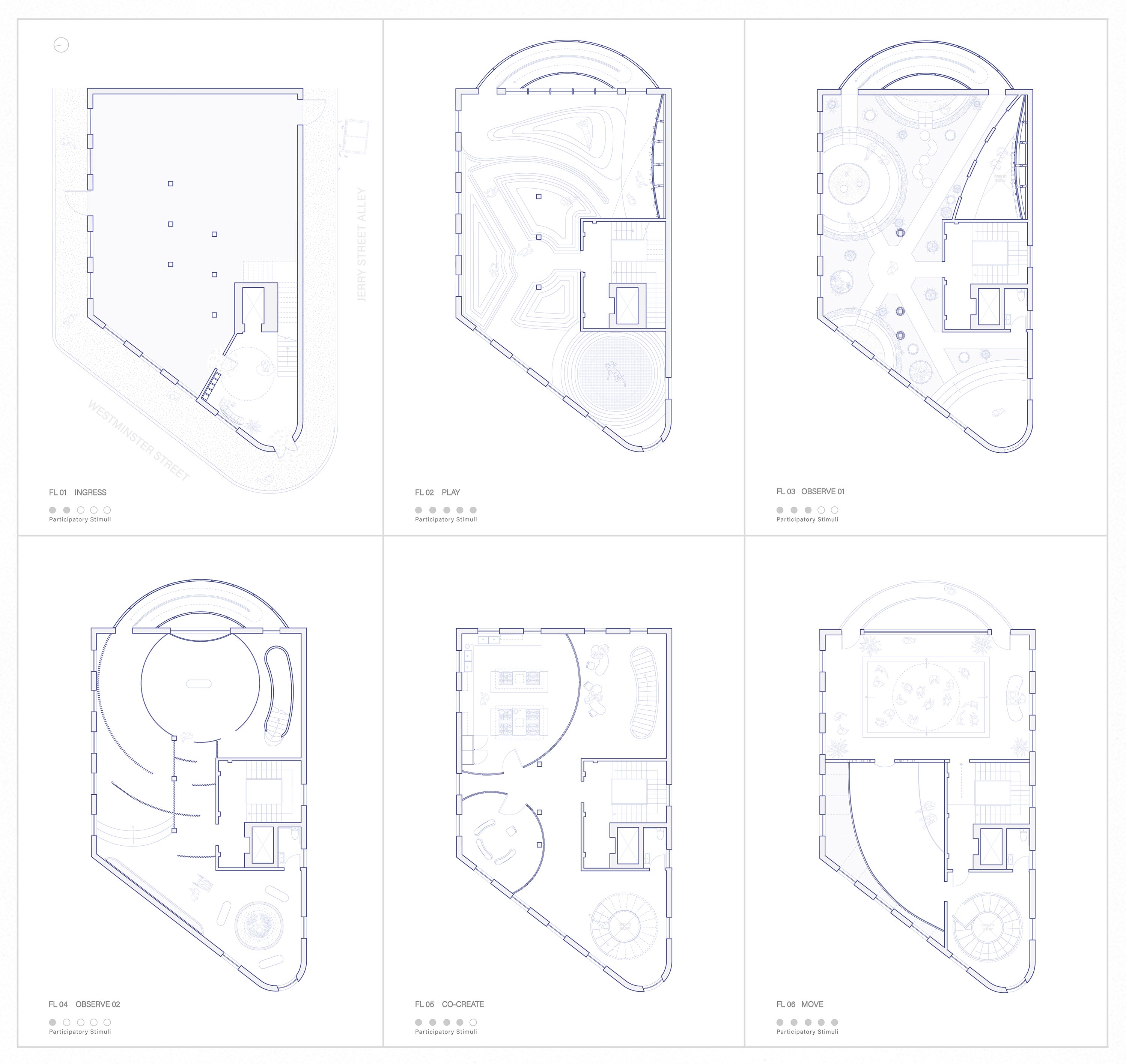 Architectural plans are shown of the proposed intervention, spanning across the six floors of the Merchants Bank Building
