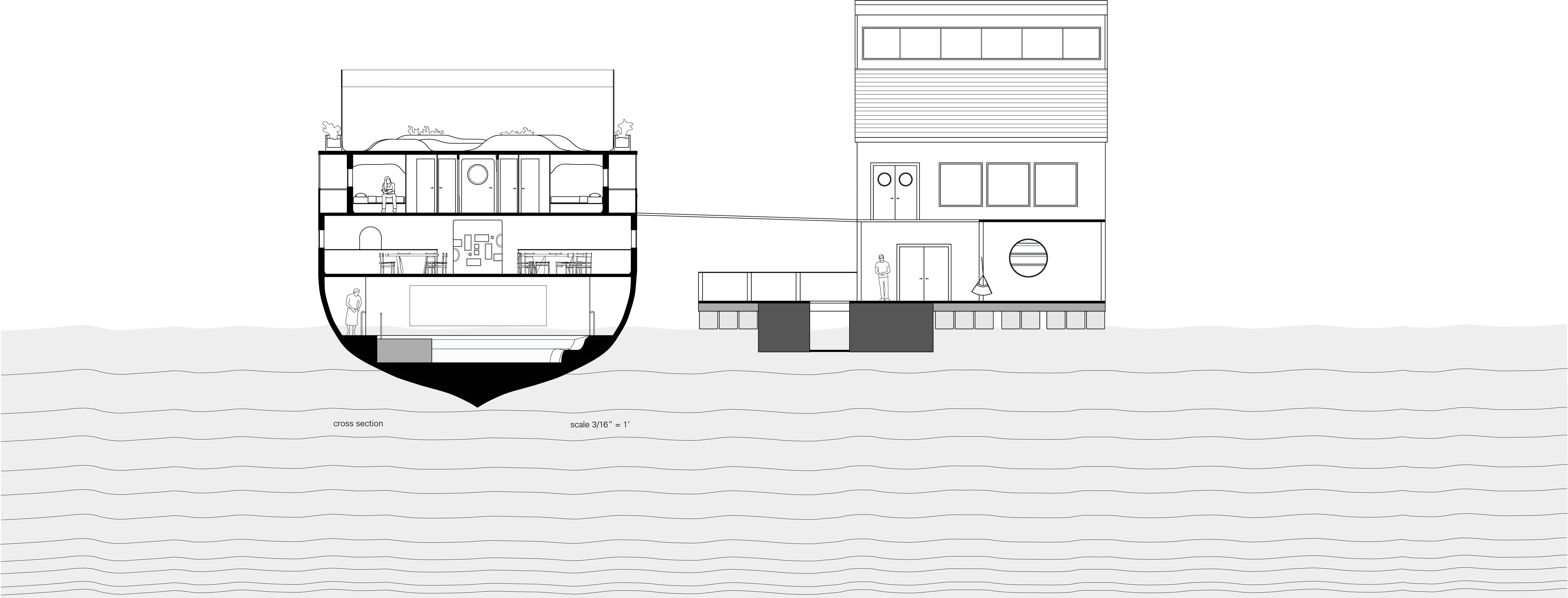Cross section of cruise ship