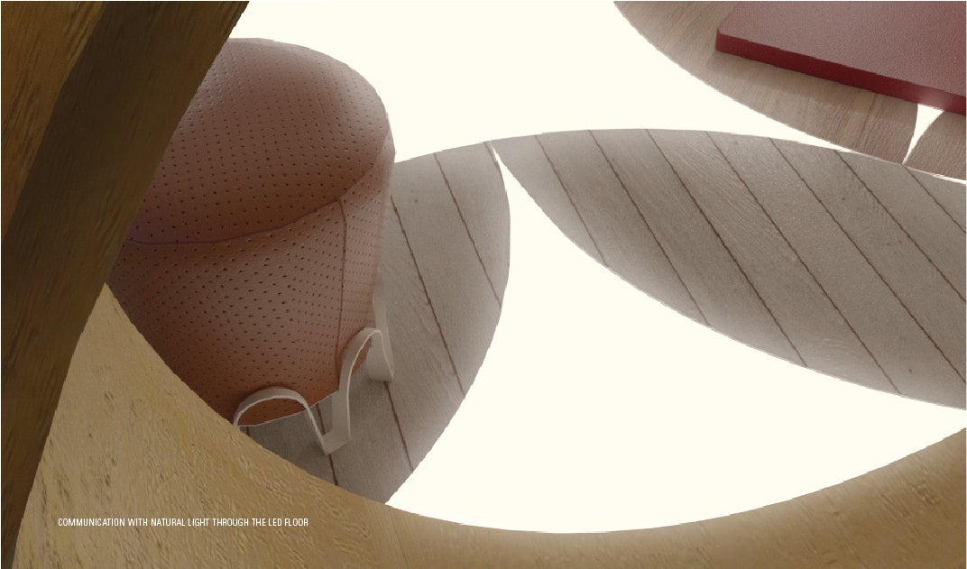 A detail scene of the led floor that interacts with natural light.