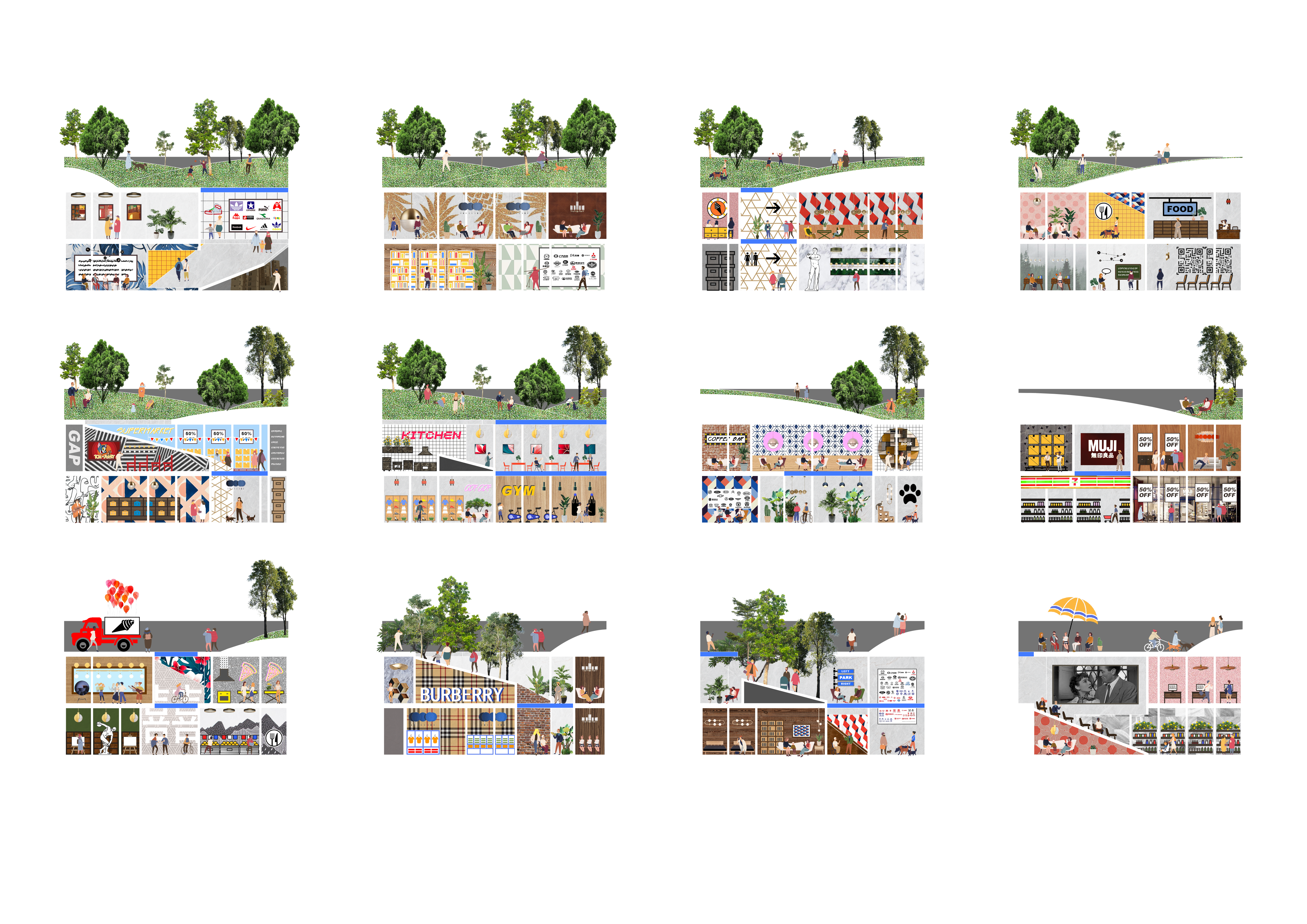 Different sections of the underground mall