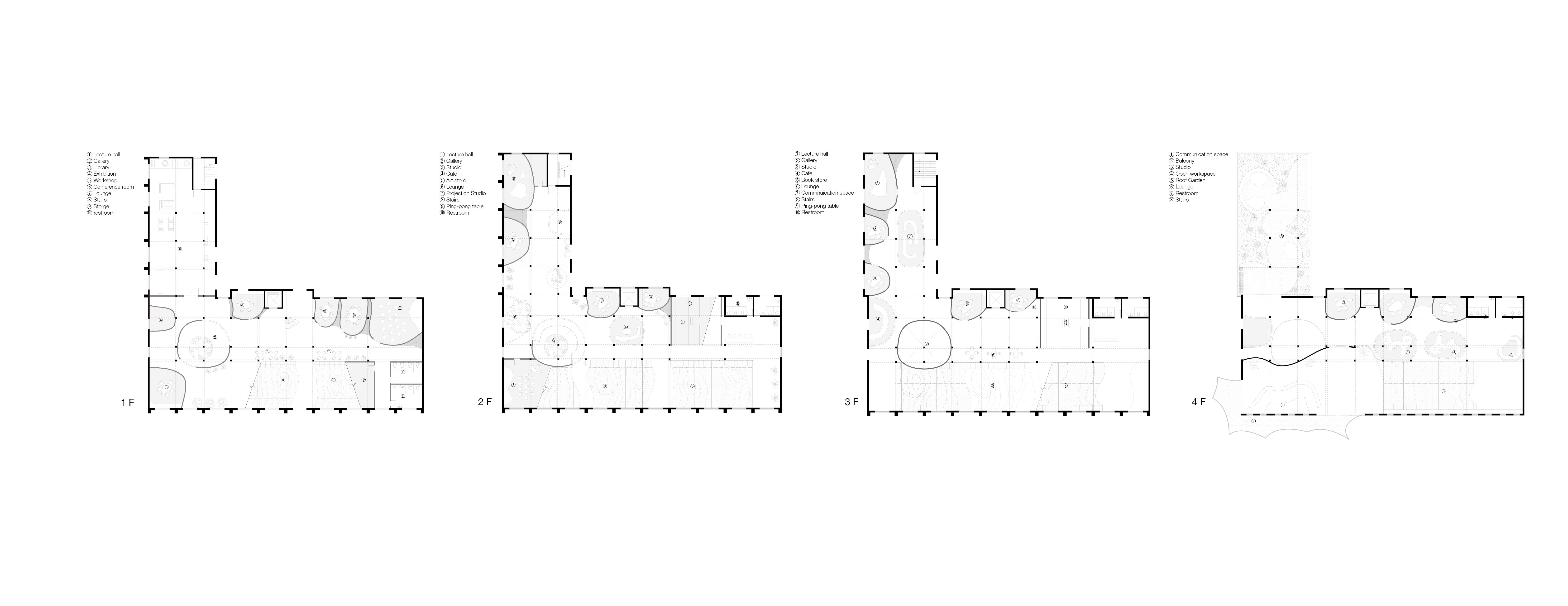 the first floor and second floor can be entered by the visitors from public, so the program will mainly be an exhibition hall, lecture hall that is suitable for everyone to use, also the space for prototype developing with many high tech machine will also locate on first floor and the upper floors will be mainly for the designers to use which will be more professional.