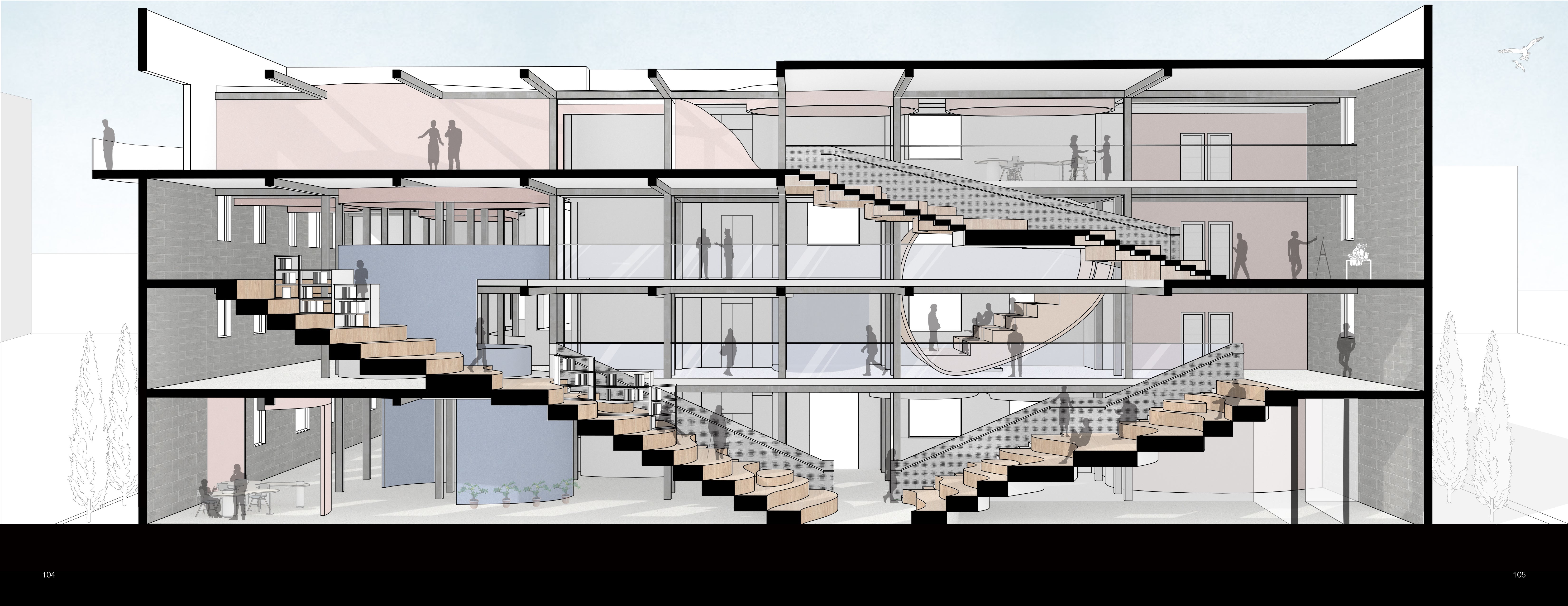 the intervention will change the regular office spaces in to open public space that encourage the users to go to the public space and communicate with each other.