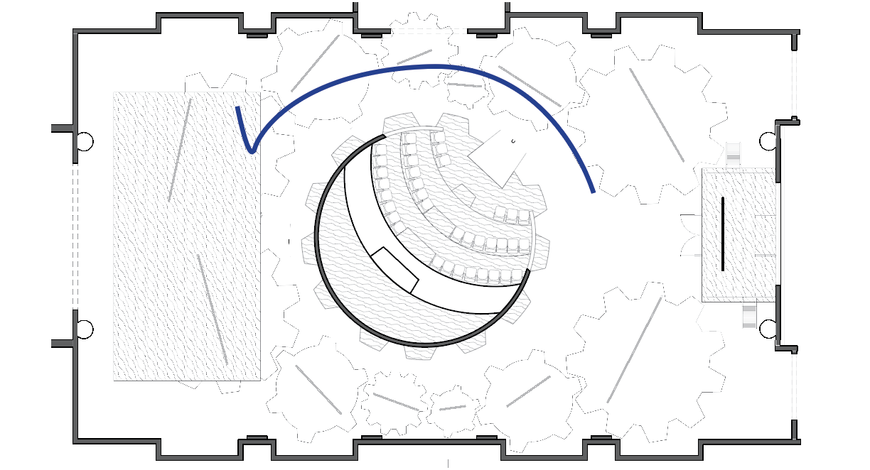 This floor plan explains the only time in the play in which the clocks rotation is counter clockwise, which is during Banquo's ghostly appreance