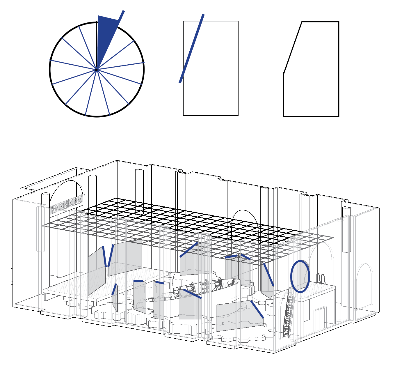 Additional information on how the walls were formed. They aren't simple square panels but take their shape from the hours on the 13 hour clock