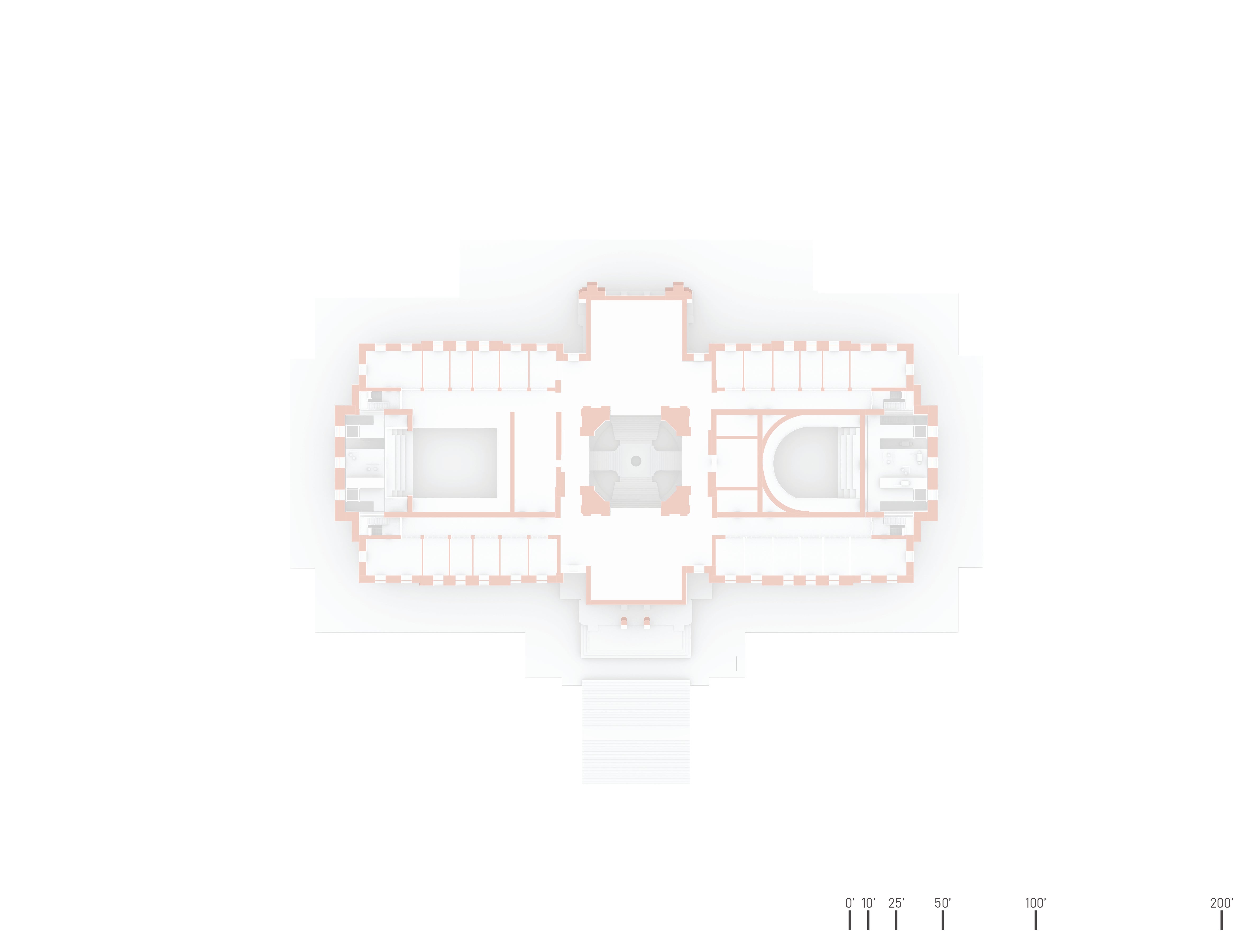 A floor plan of the third floor that highlights the existing gallery viewing spaces, activist atriums, and office spaces. 