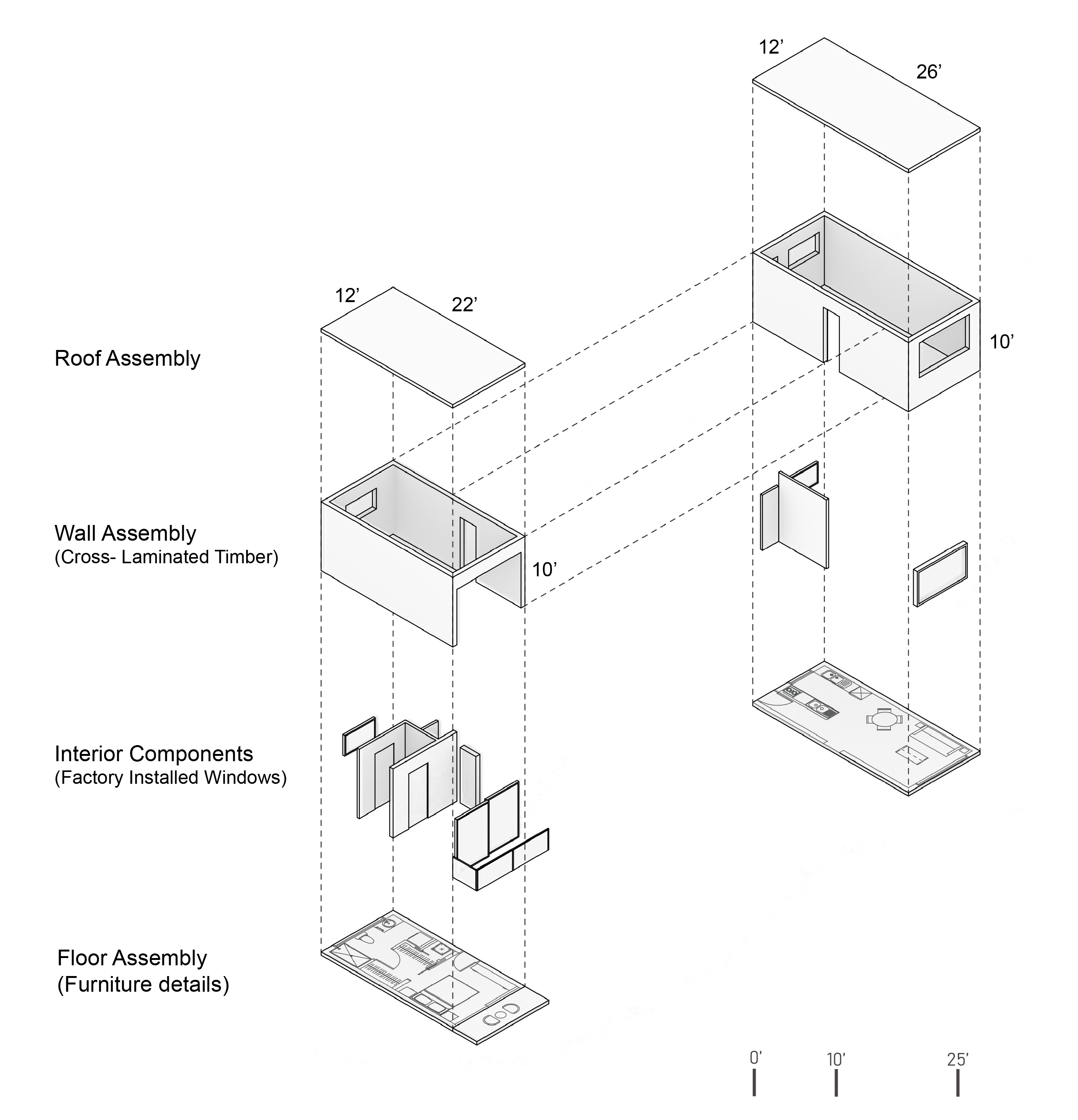 This diagram explains how the prefabricated unit comes together and each of its components. 