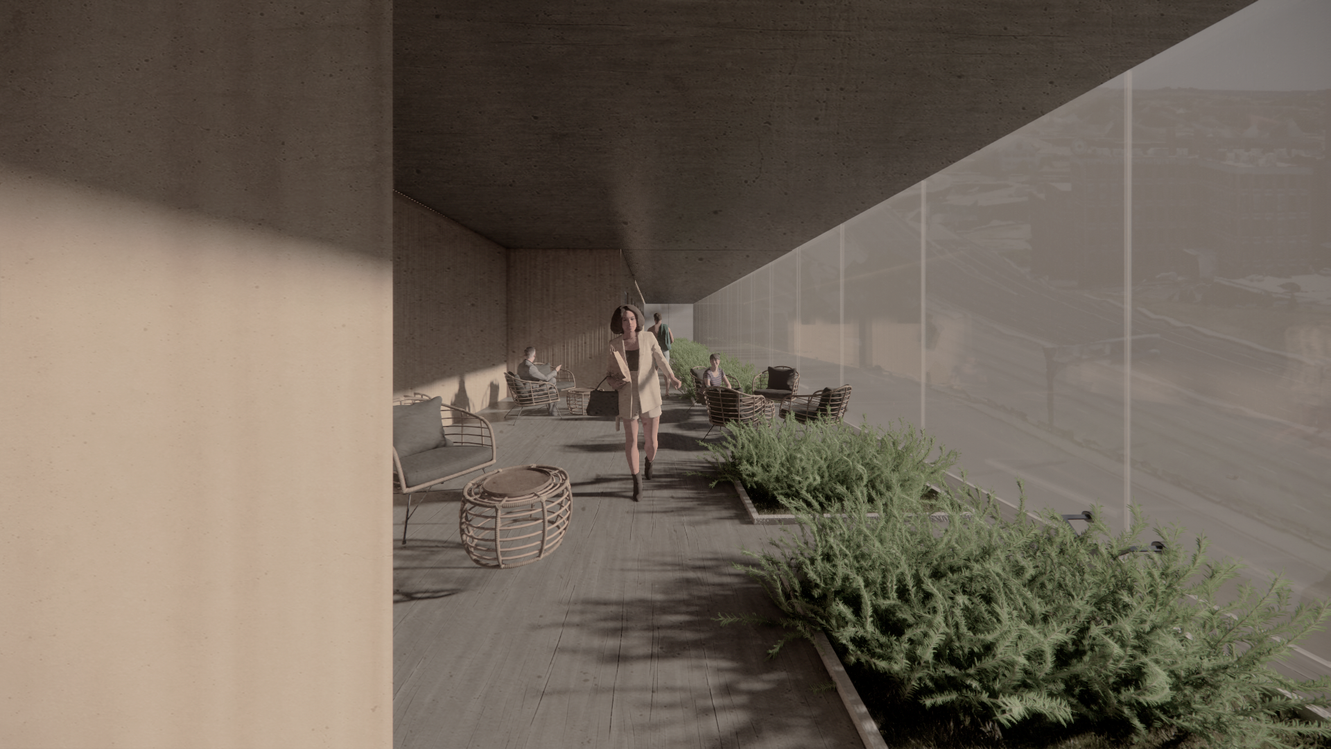 This view highlights the unique feature that occurs in the resident's hallways. The concept of community engagement is embedded in every feature of the design.