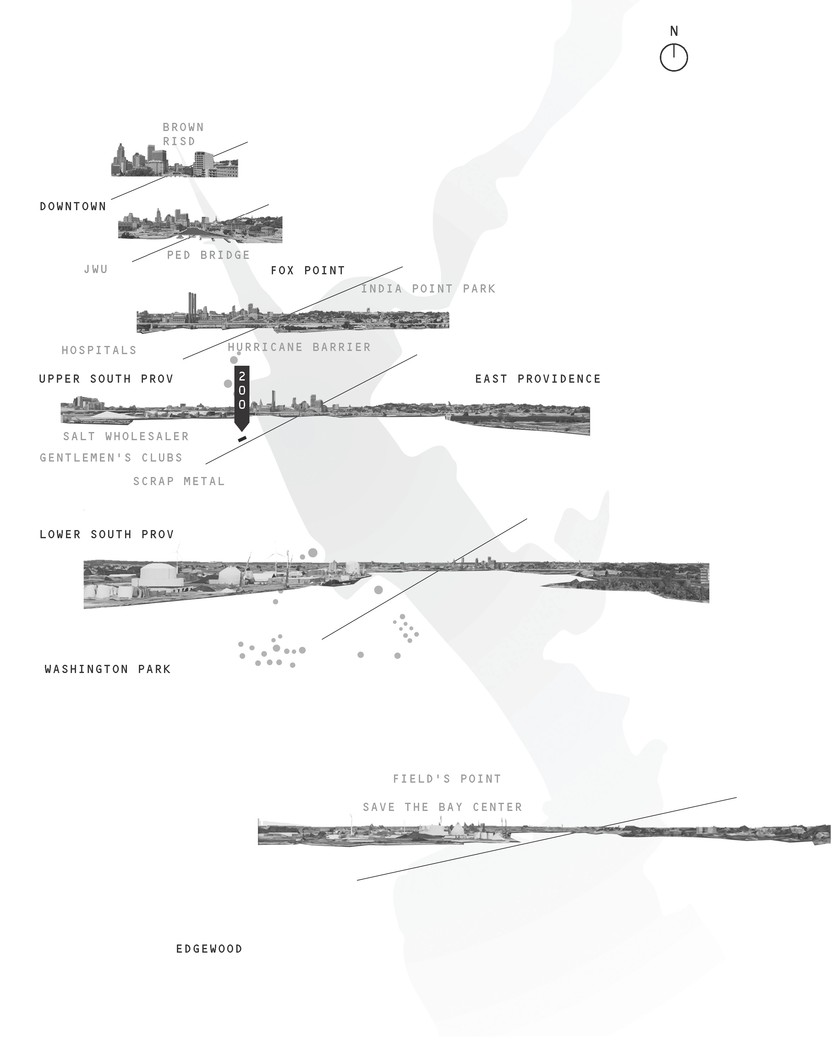 Providence Harbor map with different section lines and views and labels to show the surrounding context of the site, 200 allens ave 