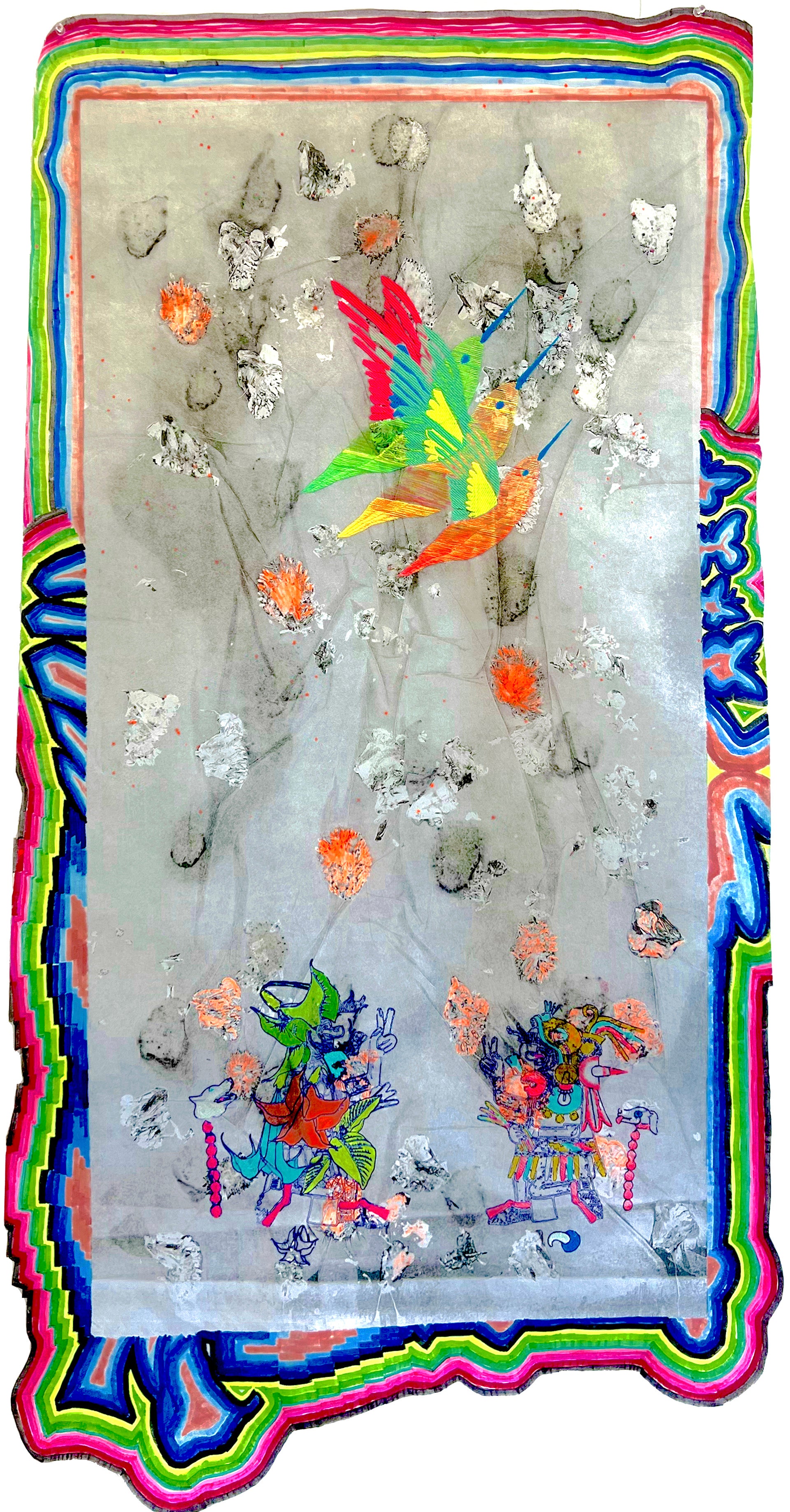 Embroidered characters of Mixtec mythology and history.